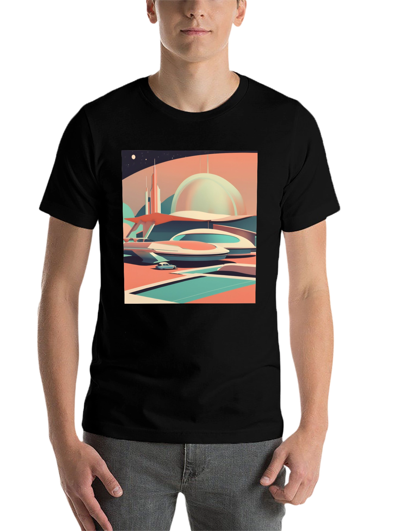 Black Retro Futuristic Graphic Tee view 7