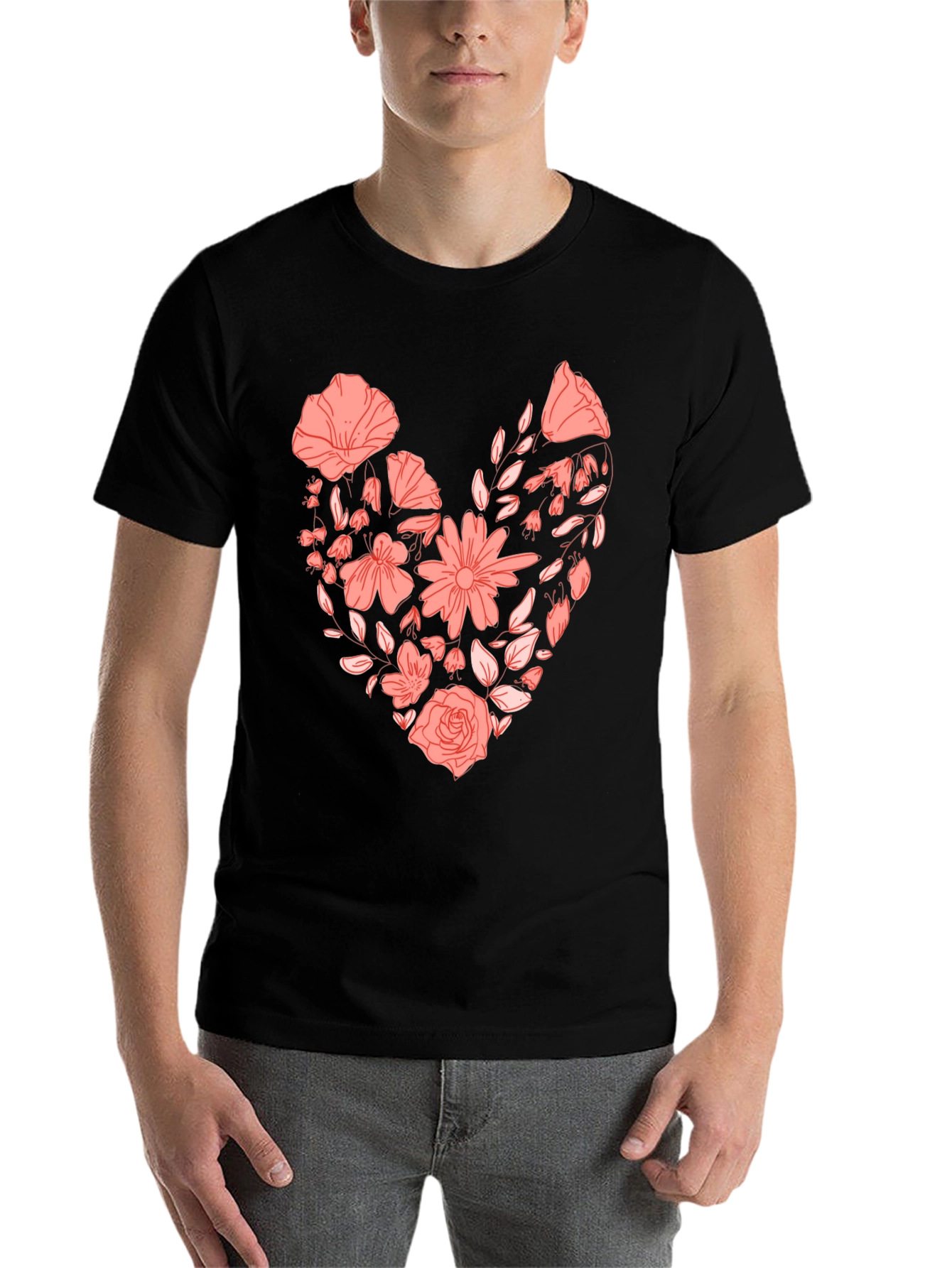 Black Floral Heart Graphic Tee - Black view 7