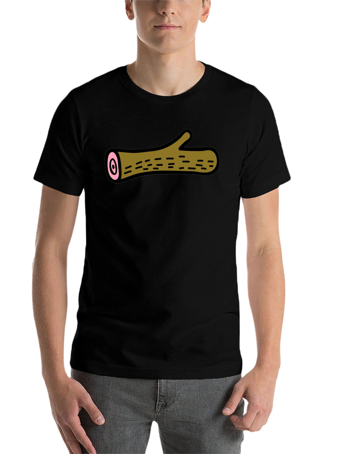 Black Funny Log Graphic Tee - Black Cotton T-Shirt view 7