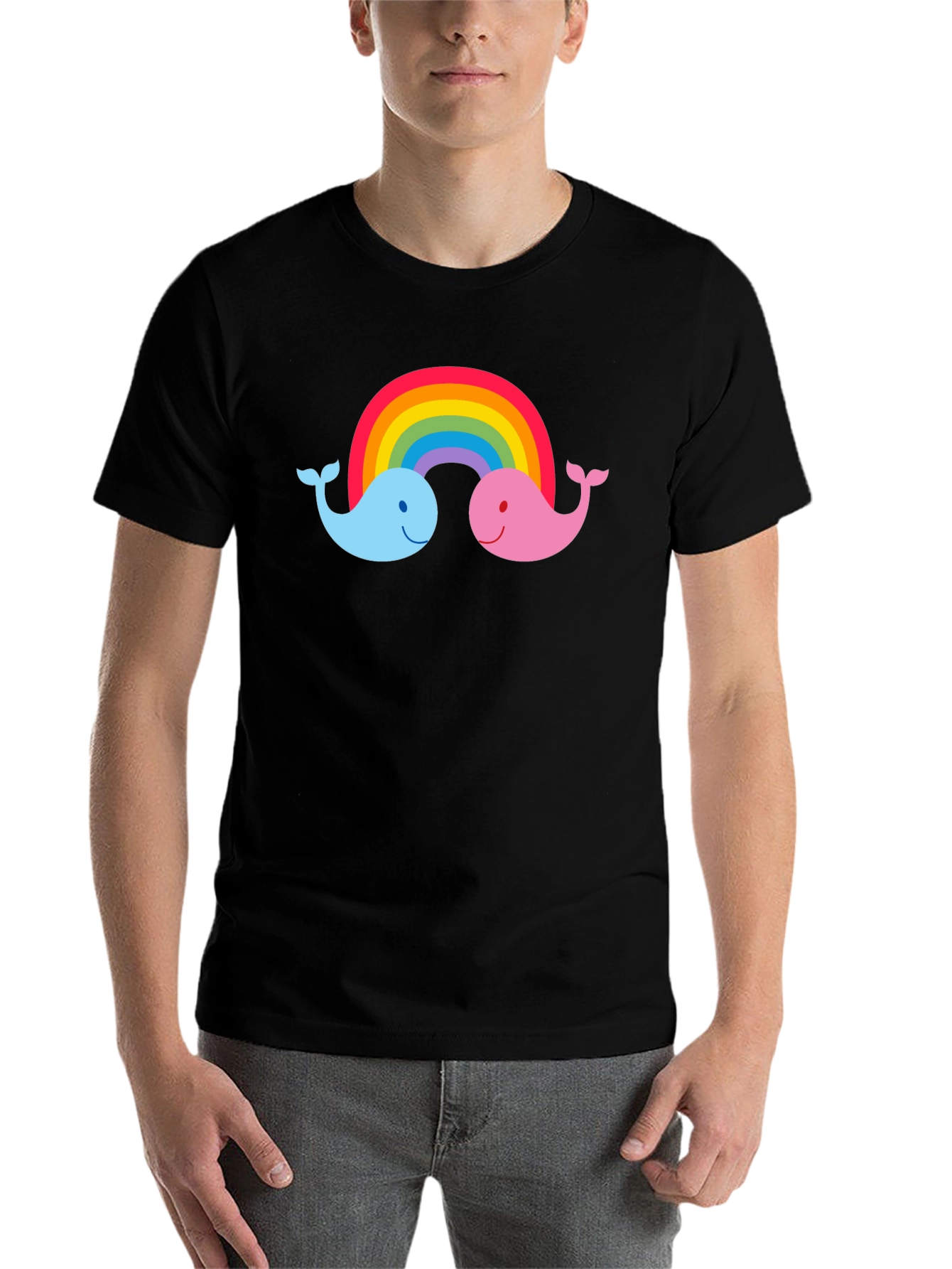 Black Rainbow Whale Graphic Tee - Black Cotton T-Shirt view 7