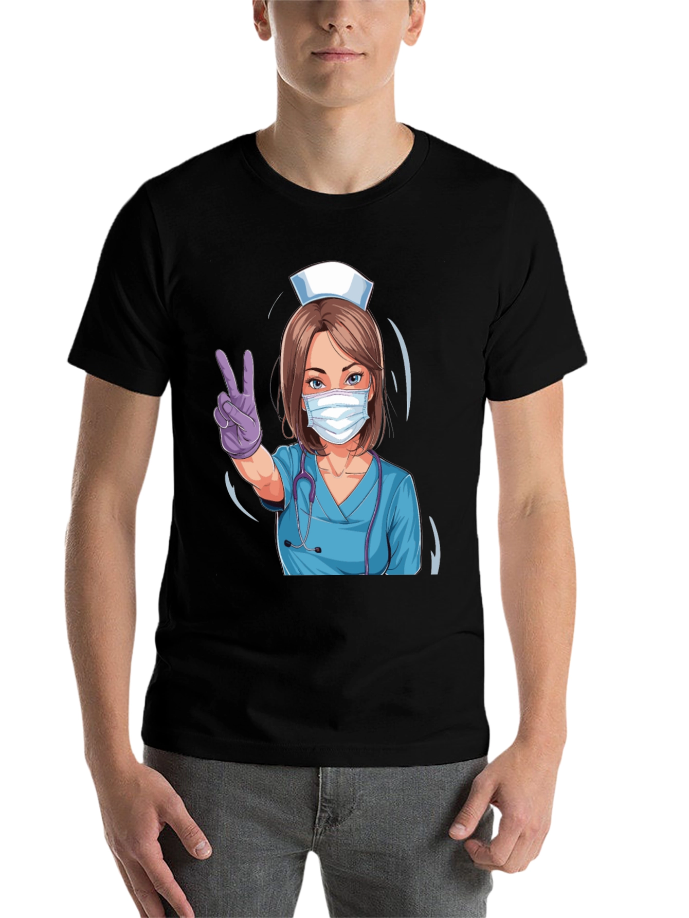 Black Nurse Victory Sign Black T-Shirt view 7