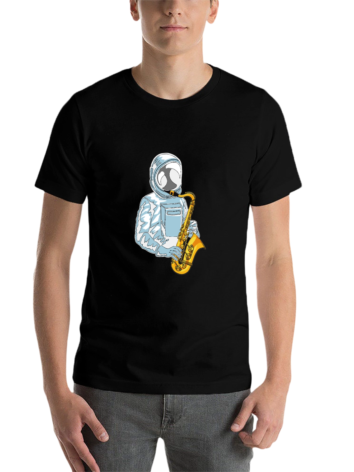 Black Astronaut Sax Player Graphic Tee - Cool & Unique view 7
