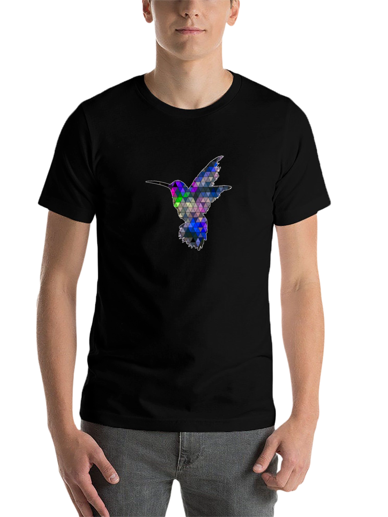 Black Geometric Hummingbird Graphic Tee - Black view 7
