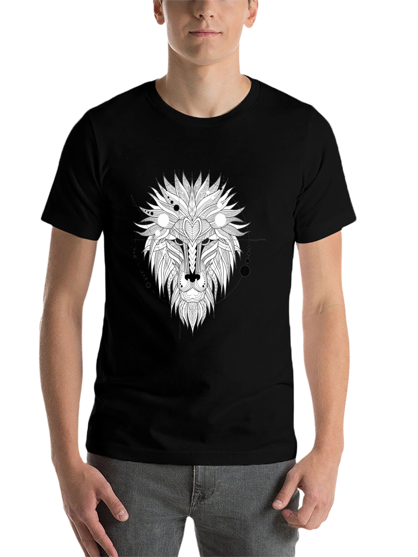 Black Abstract Lion Head Graphic Tee - Black view 7