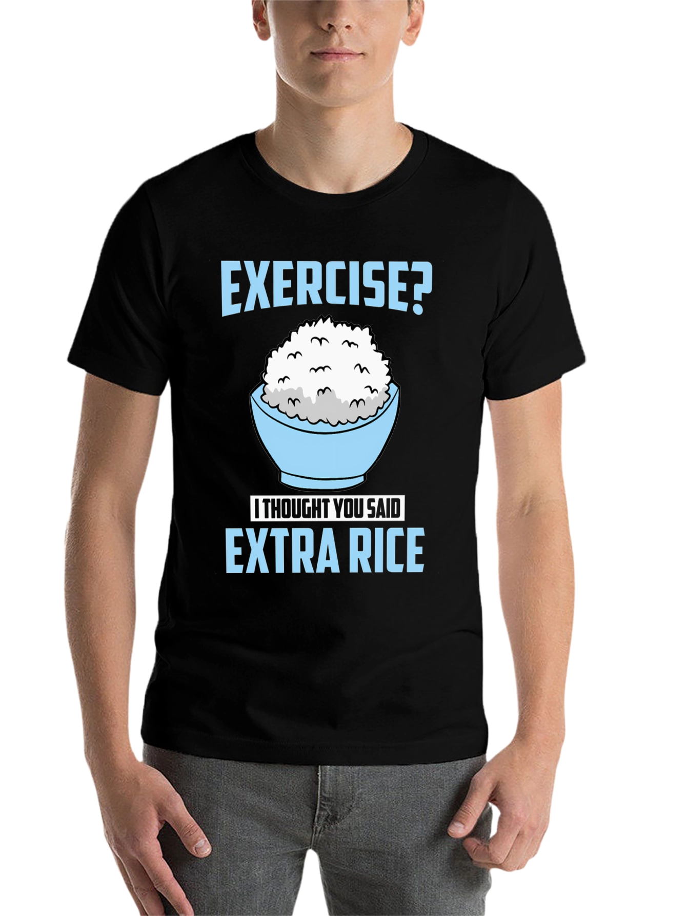 Black Extra Rice T-Shirt - Funny Foodie Tee view 7