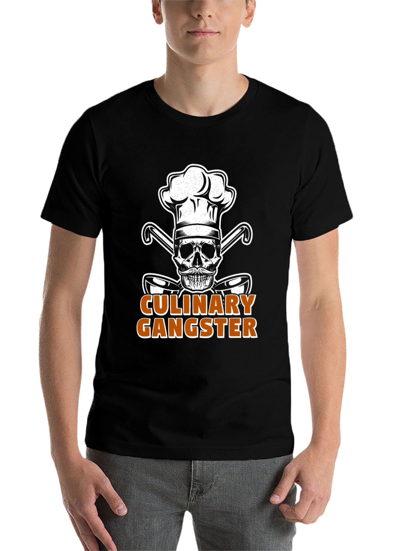 Black Culinary Gangster Chef Skull Graphic T-Shirt view 7