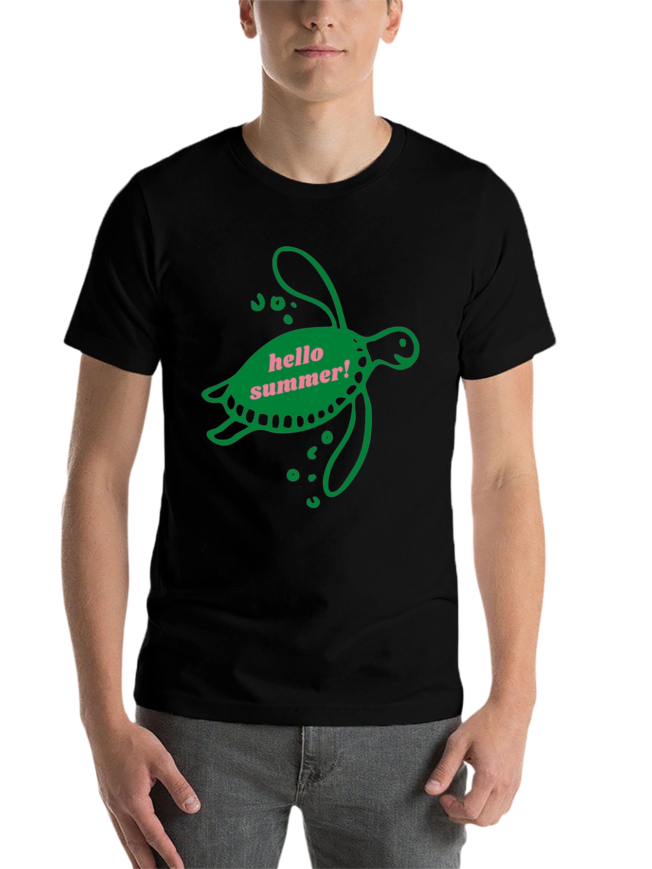 Black Hello Summer Turtle Graphic Tee - Black view 7