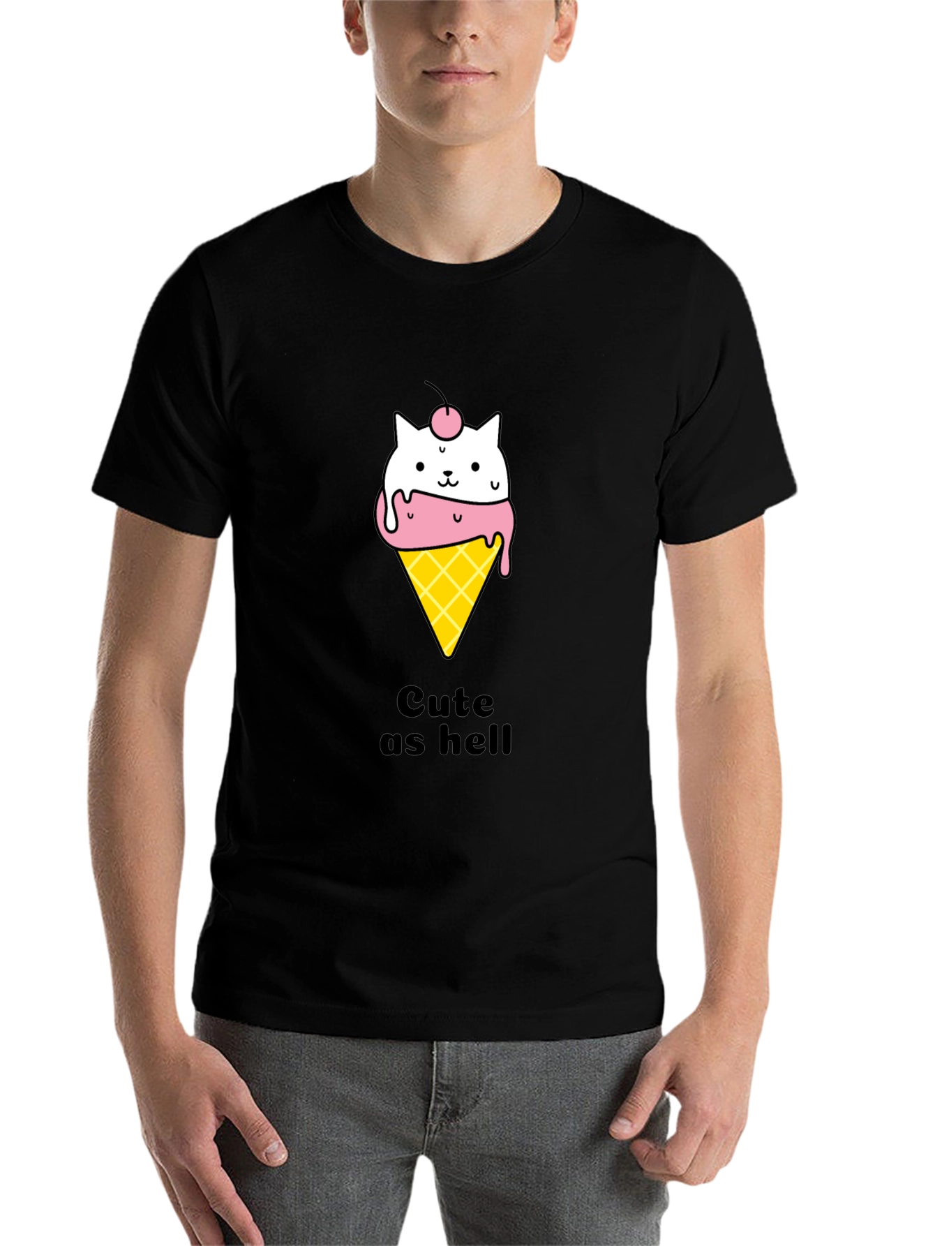 Black Cute Ice Cream Cat T-Shirt view 7