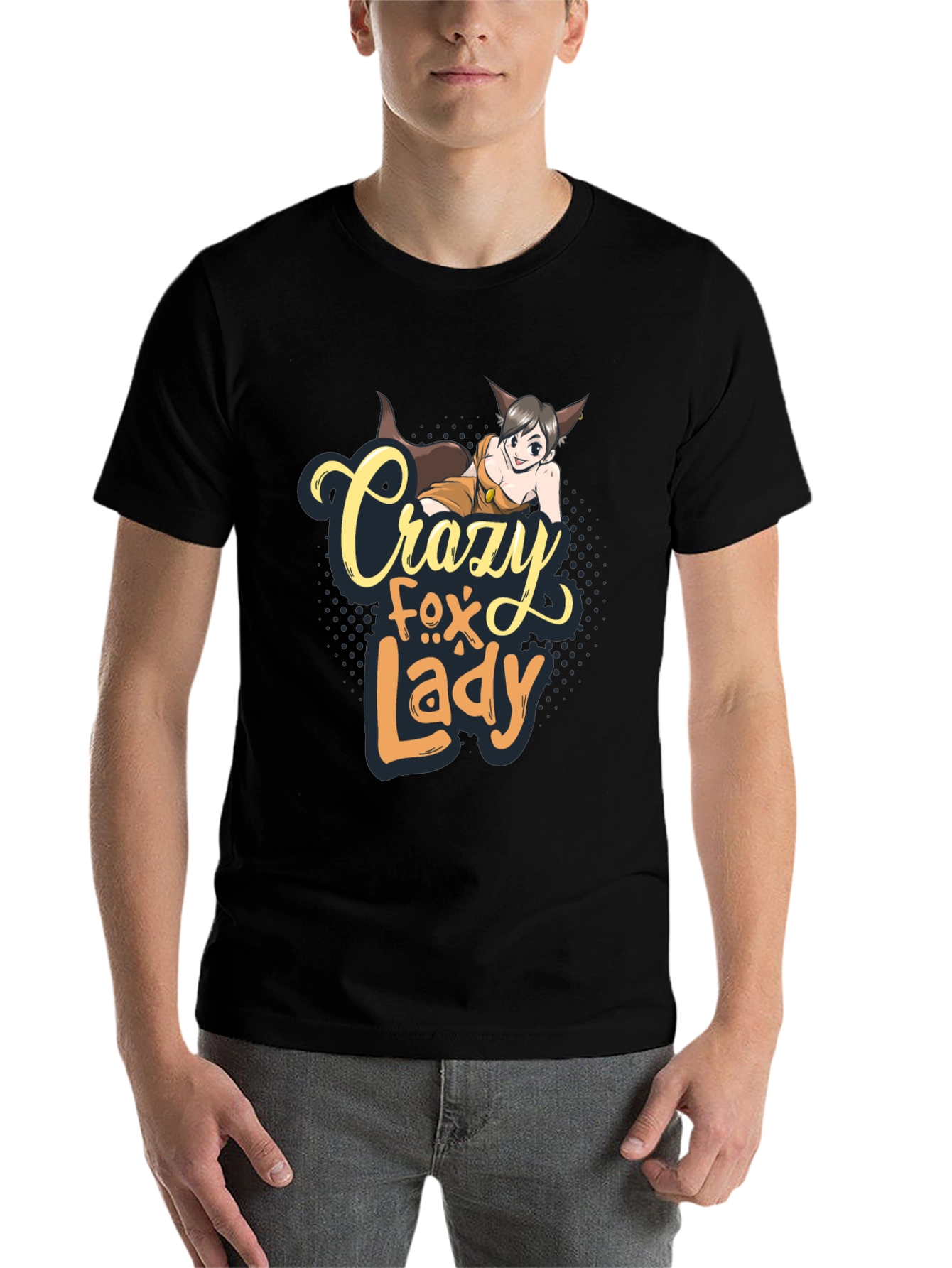Black Crazy Fox Lady Graphic T-Shirt - Unisex view 7