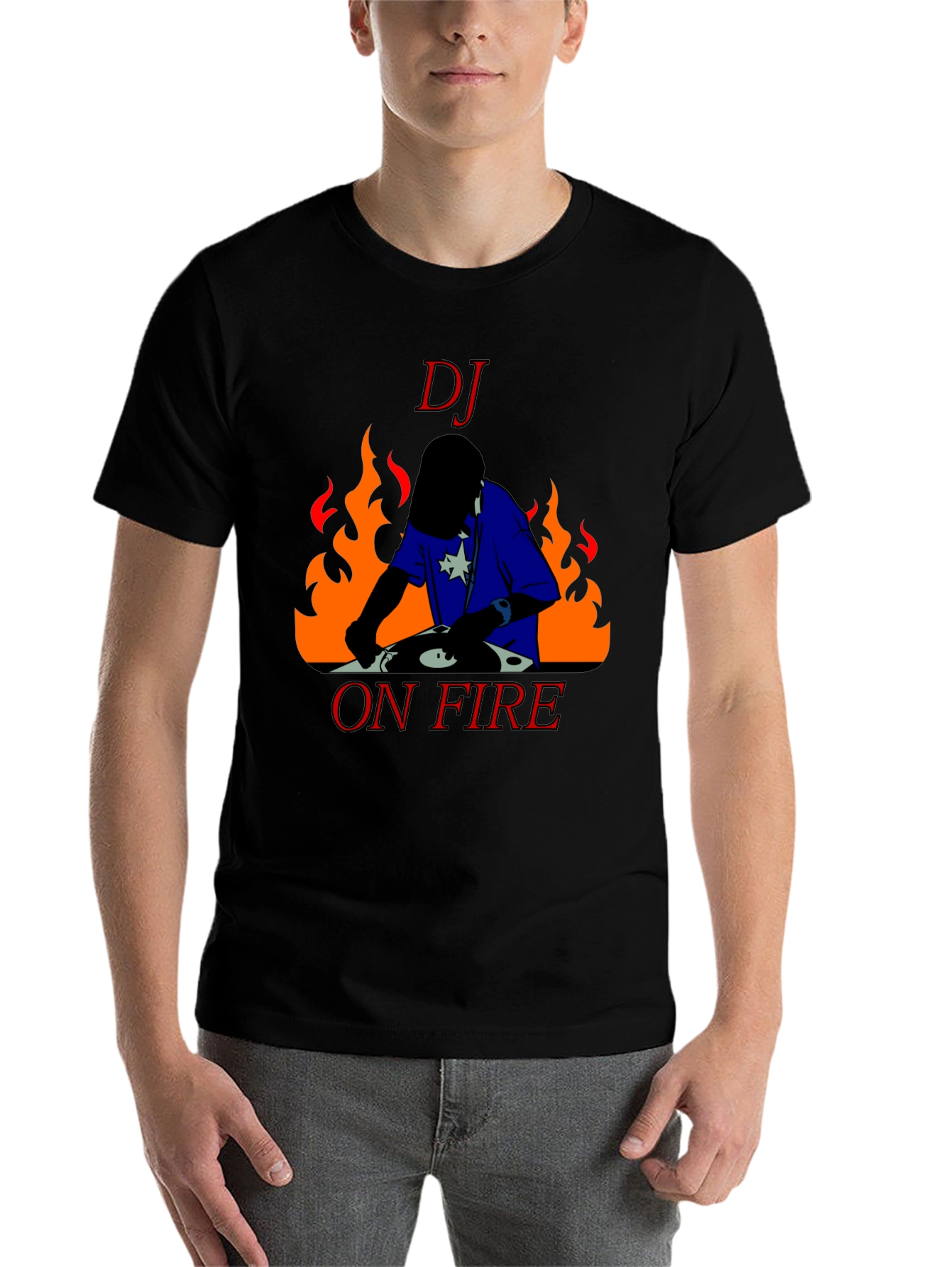 Black DJ On Fire Graphic Tee - Black Cotton T-Shirt view 7