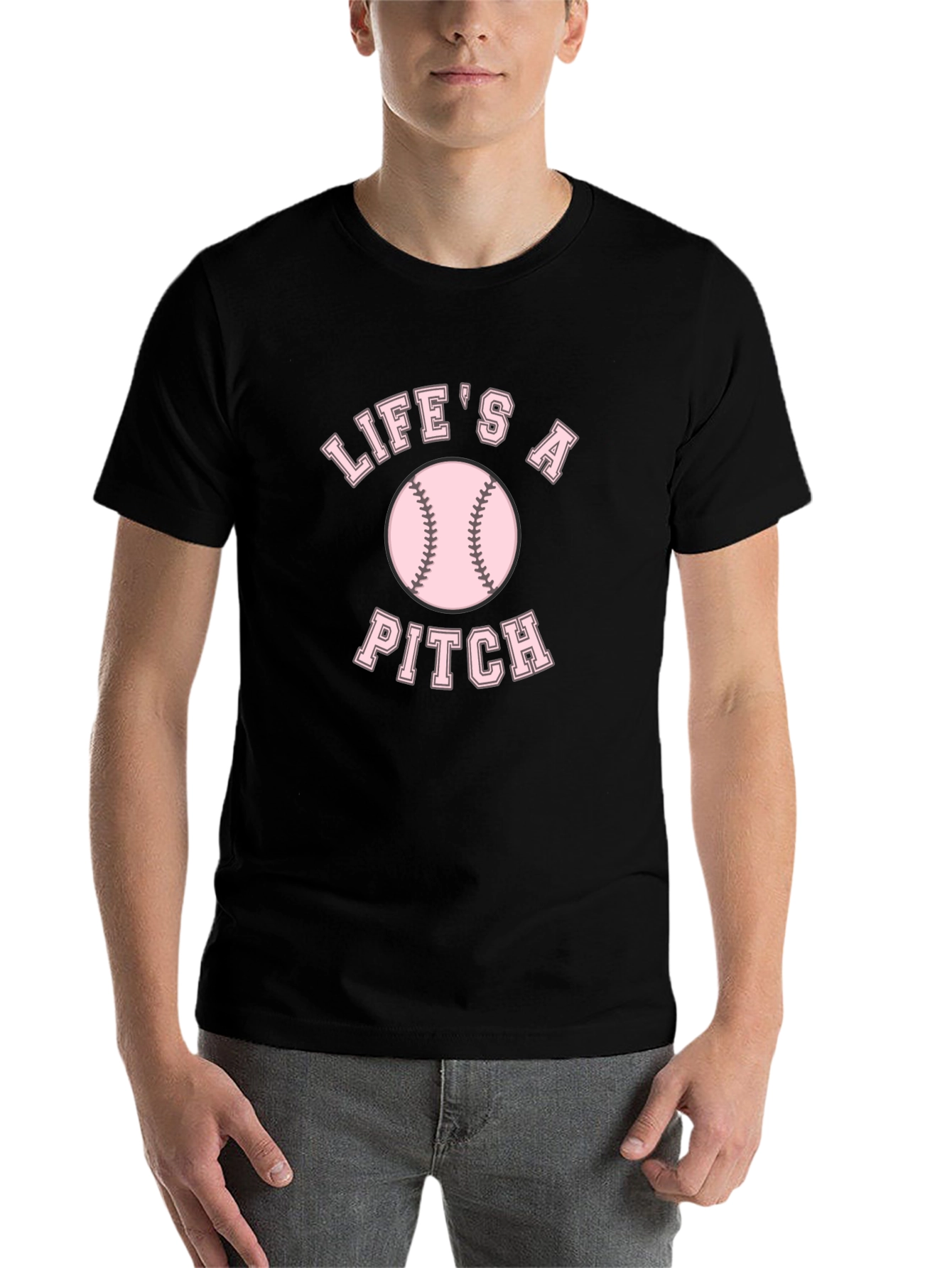 Black Life's a Pitch Baseball Graphic T-Shirt view 7
