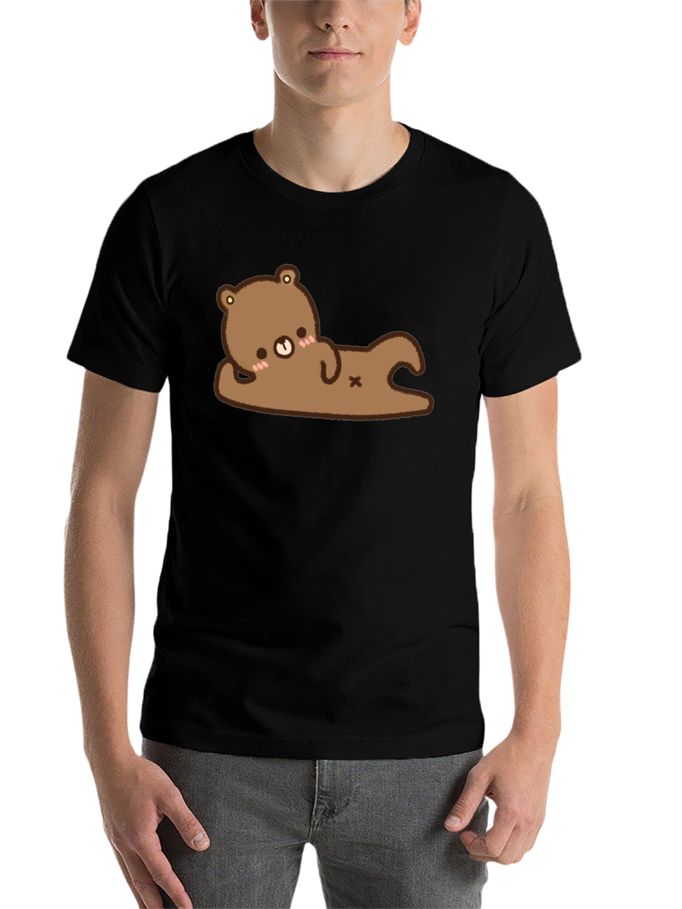 Black Cute Bear Graphic T-Shirt - Black Cotton Tee view 7