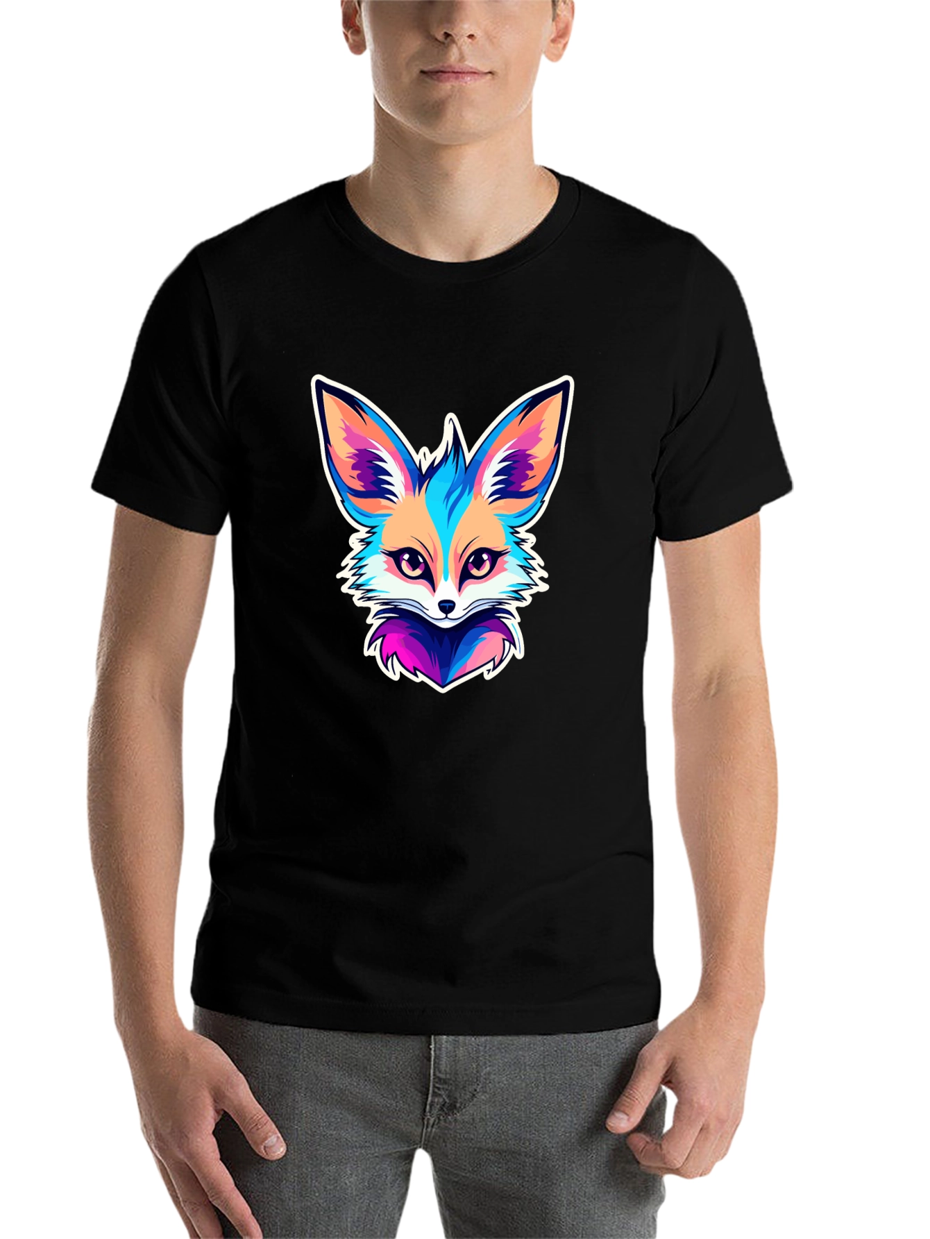 Black Vivid Fox Graphic T-Shirt - Stylish & Unique view 7