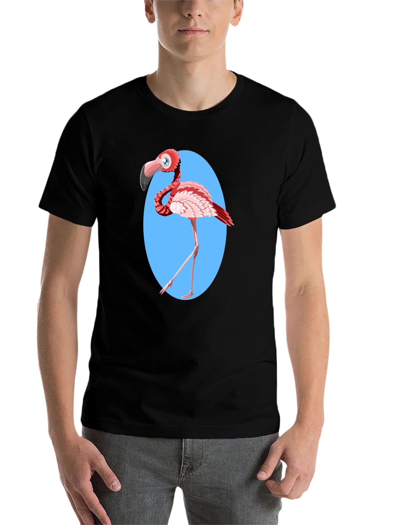 Black Cartoon Flamingo Graphic Tee - Fun Novelty Design view 7