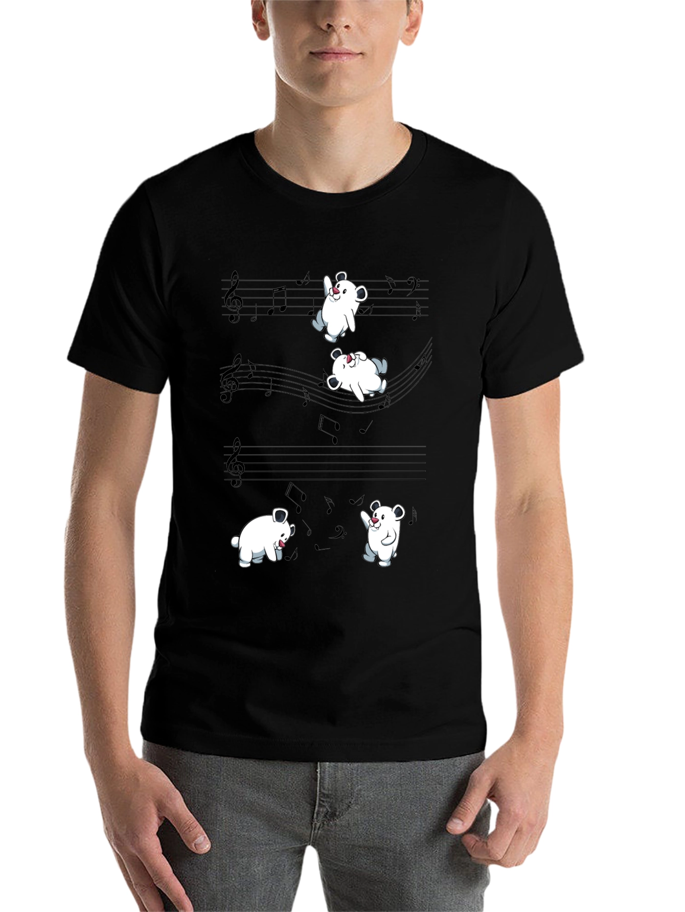 Black Musical Bear Graphic Black Tee Shirt view 7