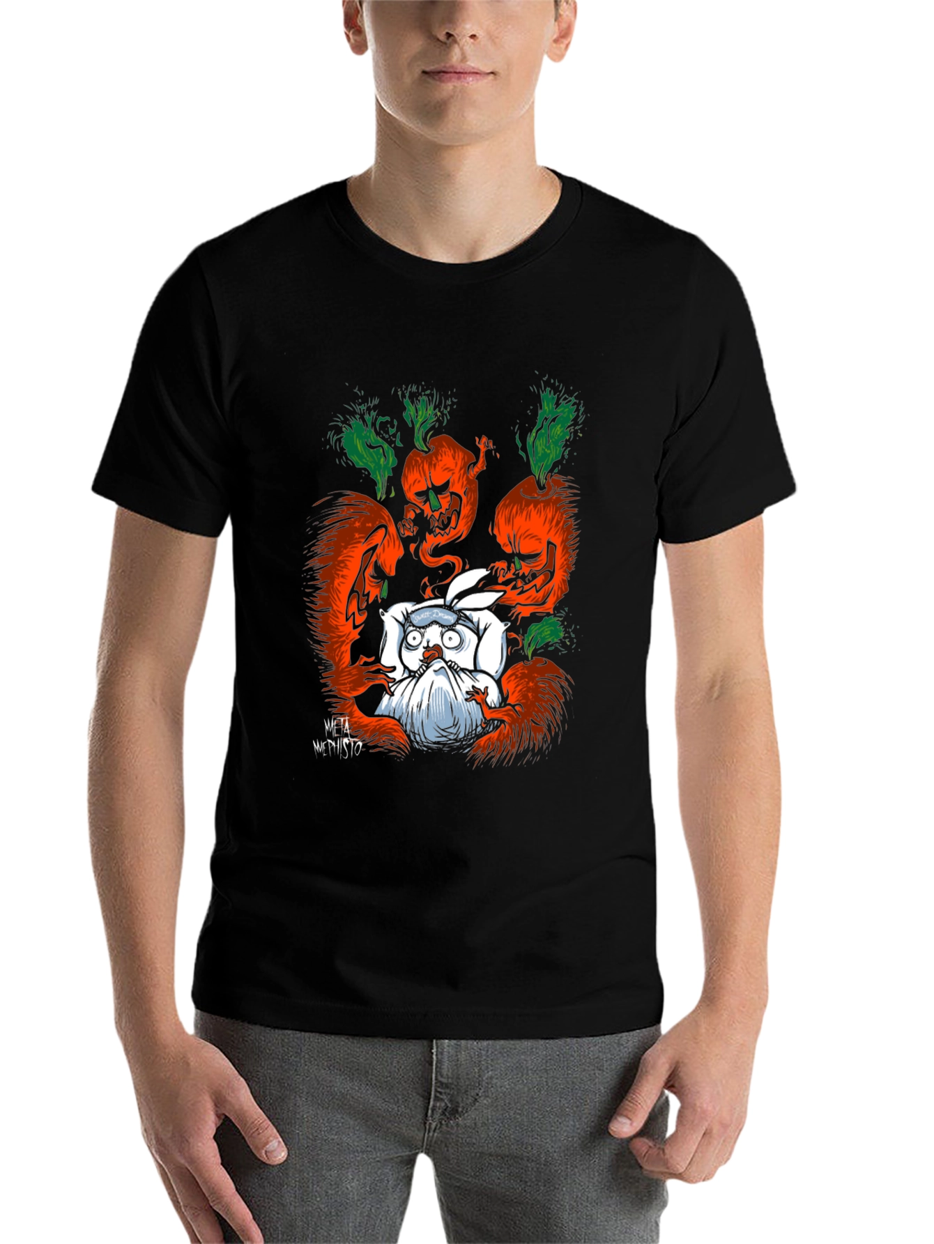 Black Spooky Carrot Rabbit T-Shirt - Dark Humor Graphic Tee view 7