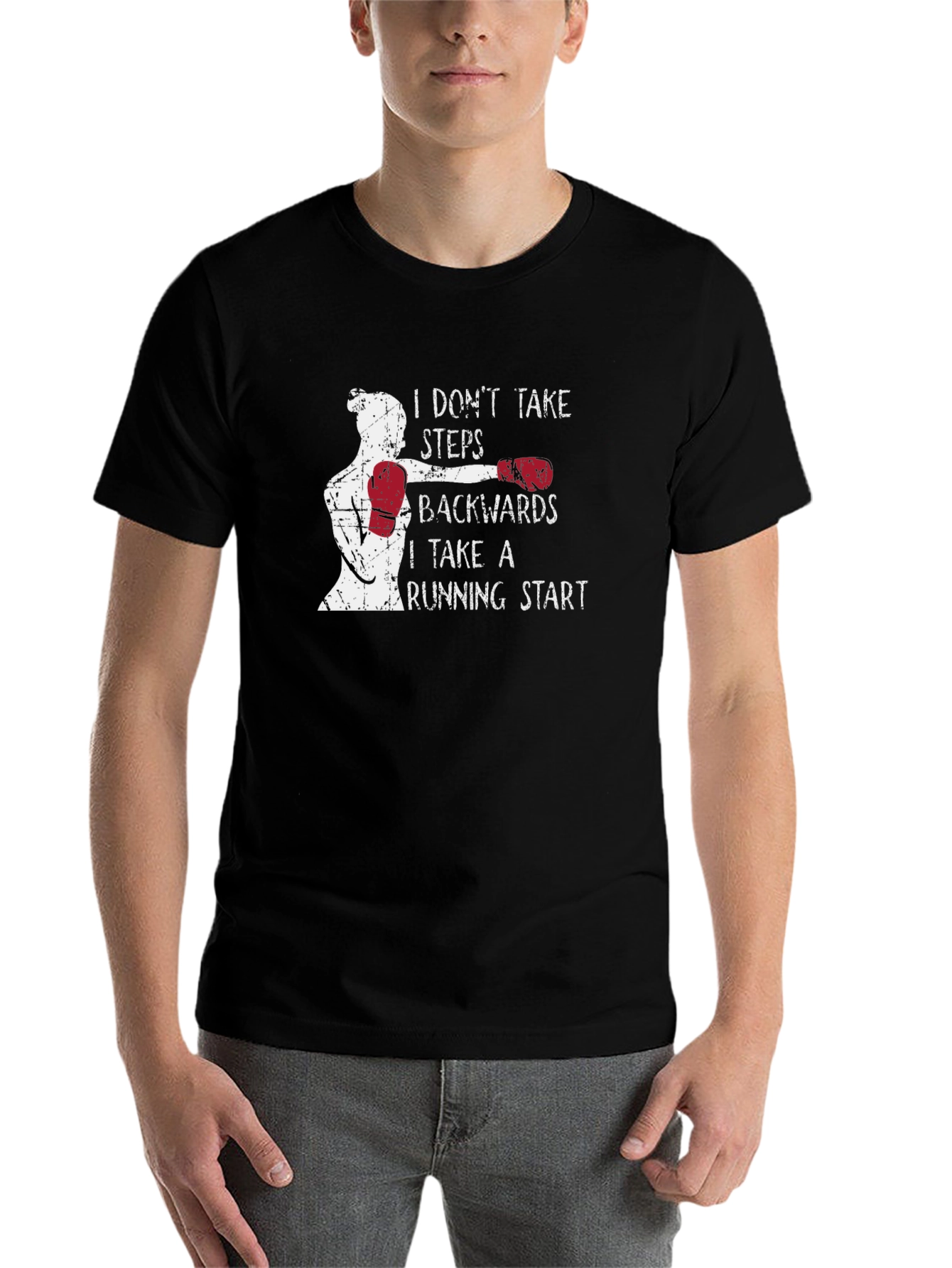 Black Motivational Boxing T-Shirt: I Don't Take Steps Backwards view 7
