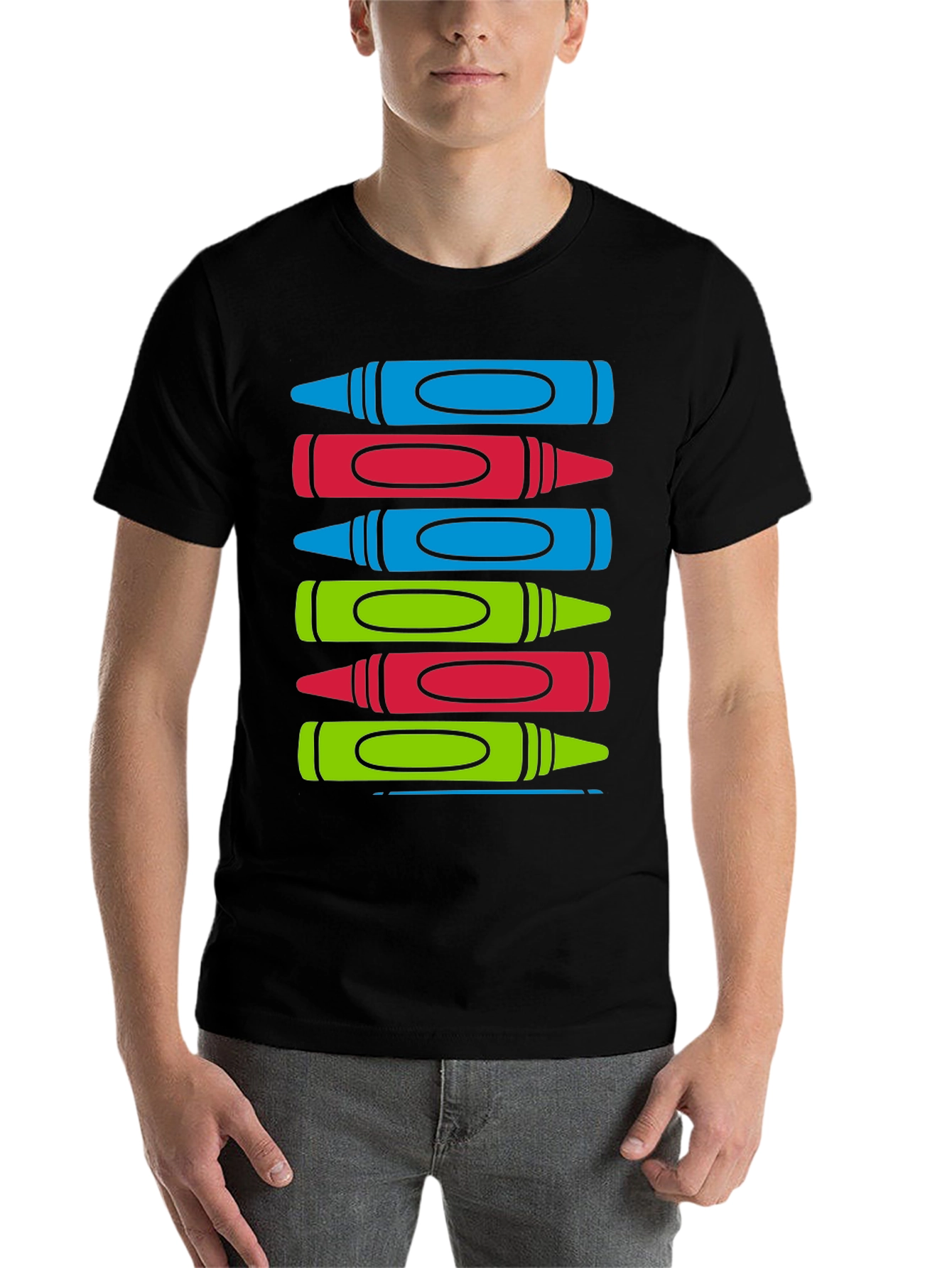 Black Colorful Crayon Stack Graphic Tee view 7