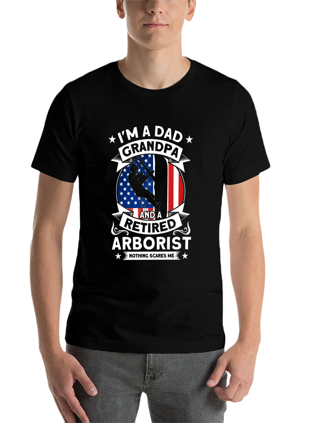 Black Retired Arborist Dad Grandpa T-Shirt view 7