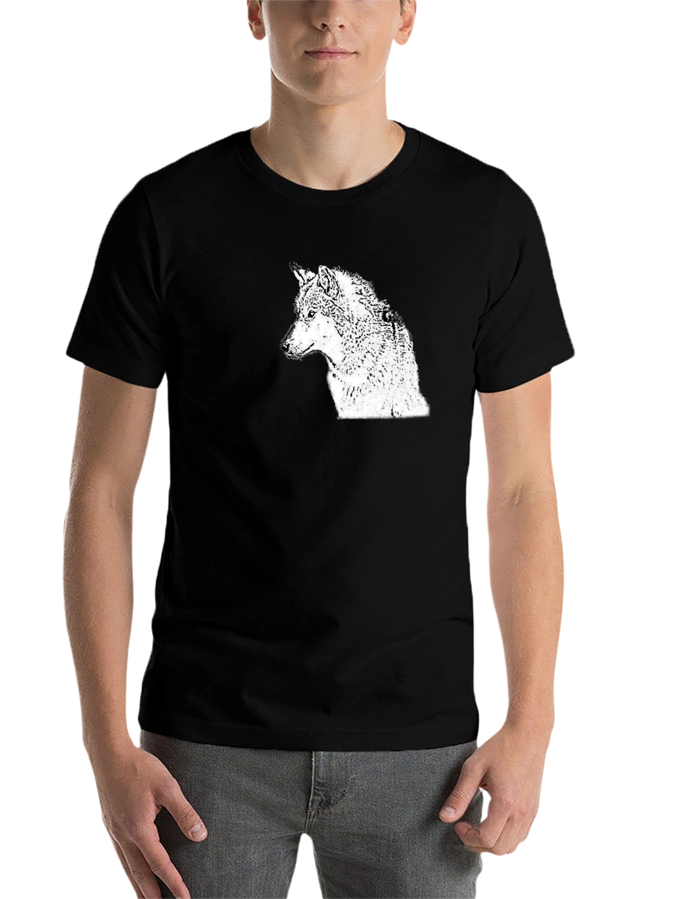 Black Wolf Graphic Print Crew Neck T-Shirt view 7