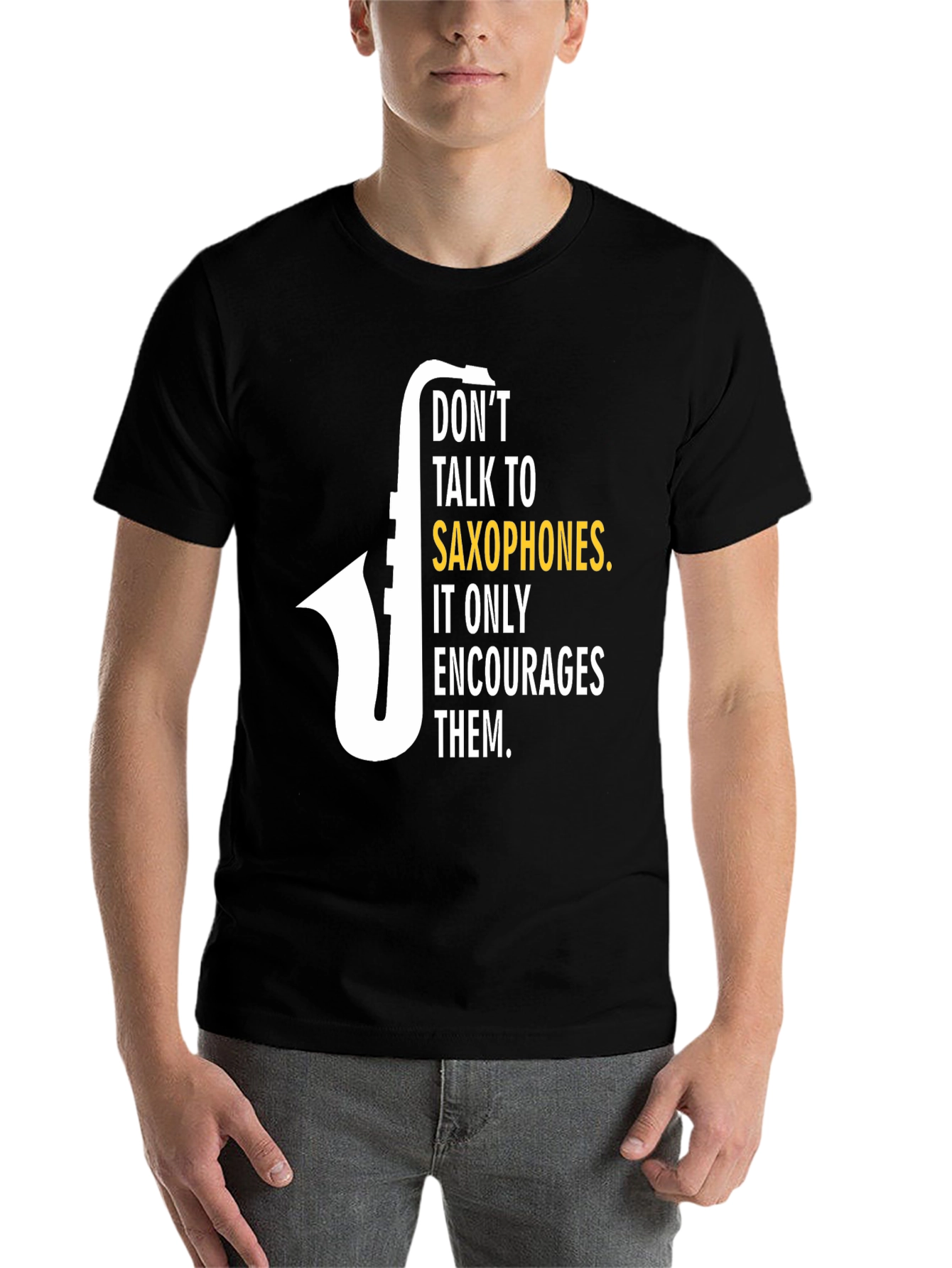 Black Saxophone Humor T-Shirt: Don't Talk to Saxophones! view 7