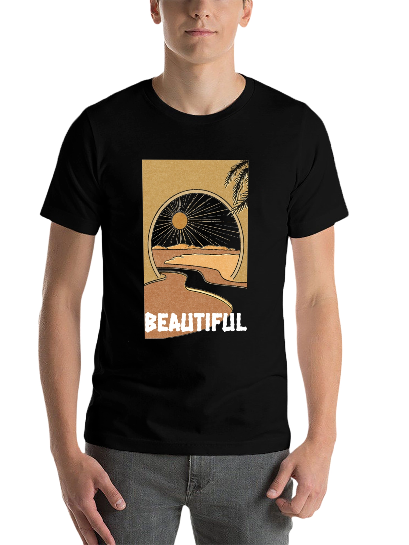 Black Beautiful Desert Graphic Tee - Men's Black T-Shirt view 7