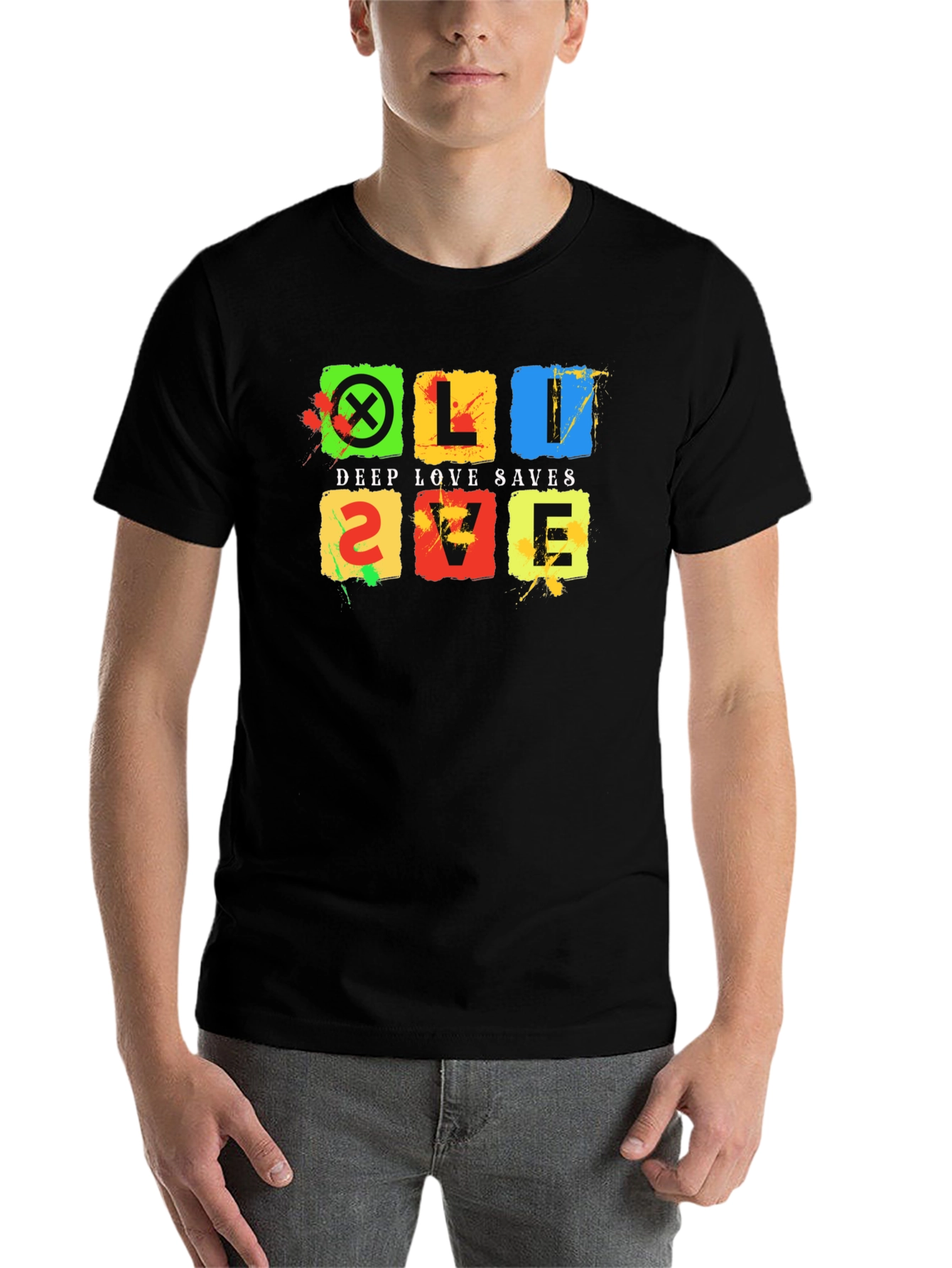 Black Deep Love Saves Black T-Shirt - Colorful Graphic Design view 7