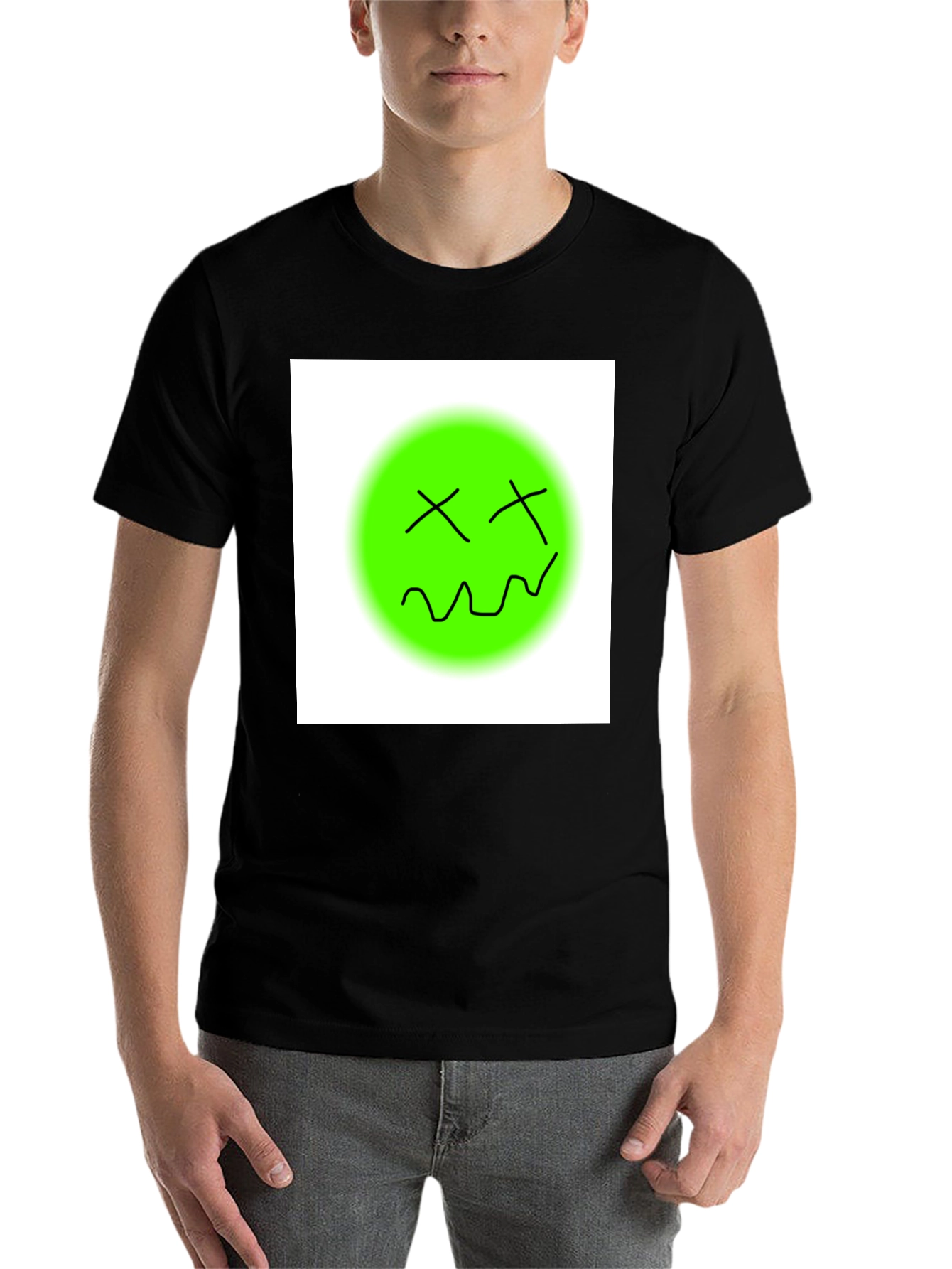 Black Unique Graphic Tee - Green Smiley Face T-Shirt view 7