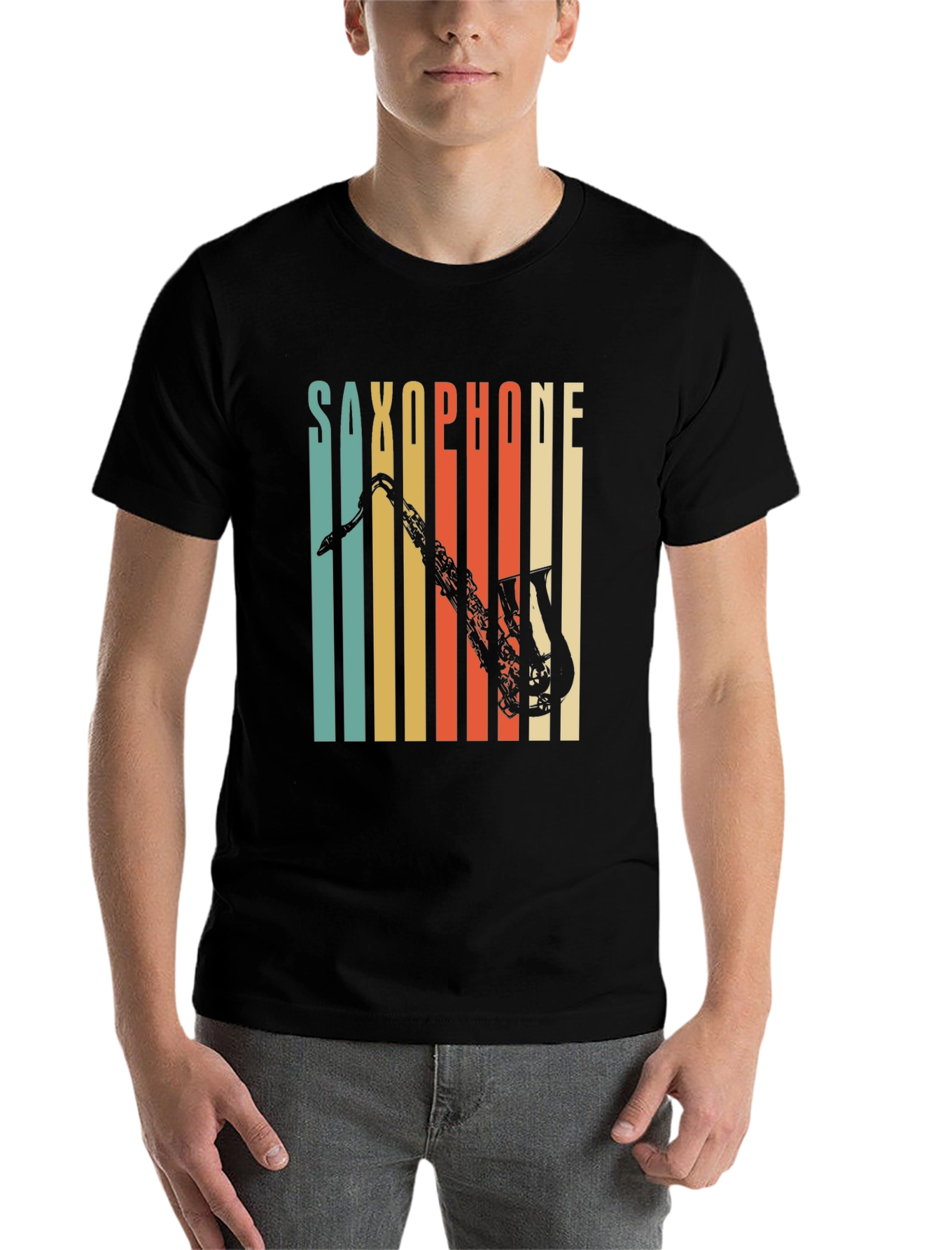 Black Retro Saxophone T-Shirt - Cool Vintage Music Tee view 7