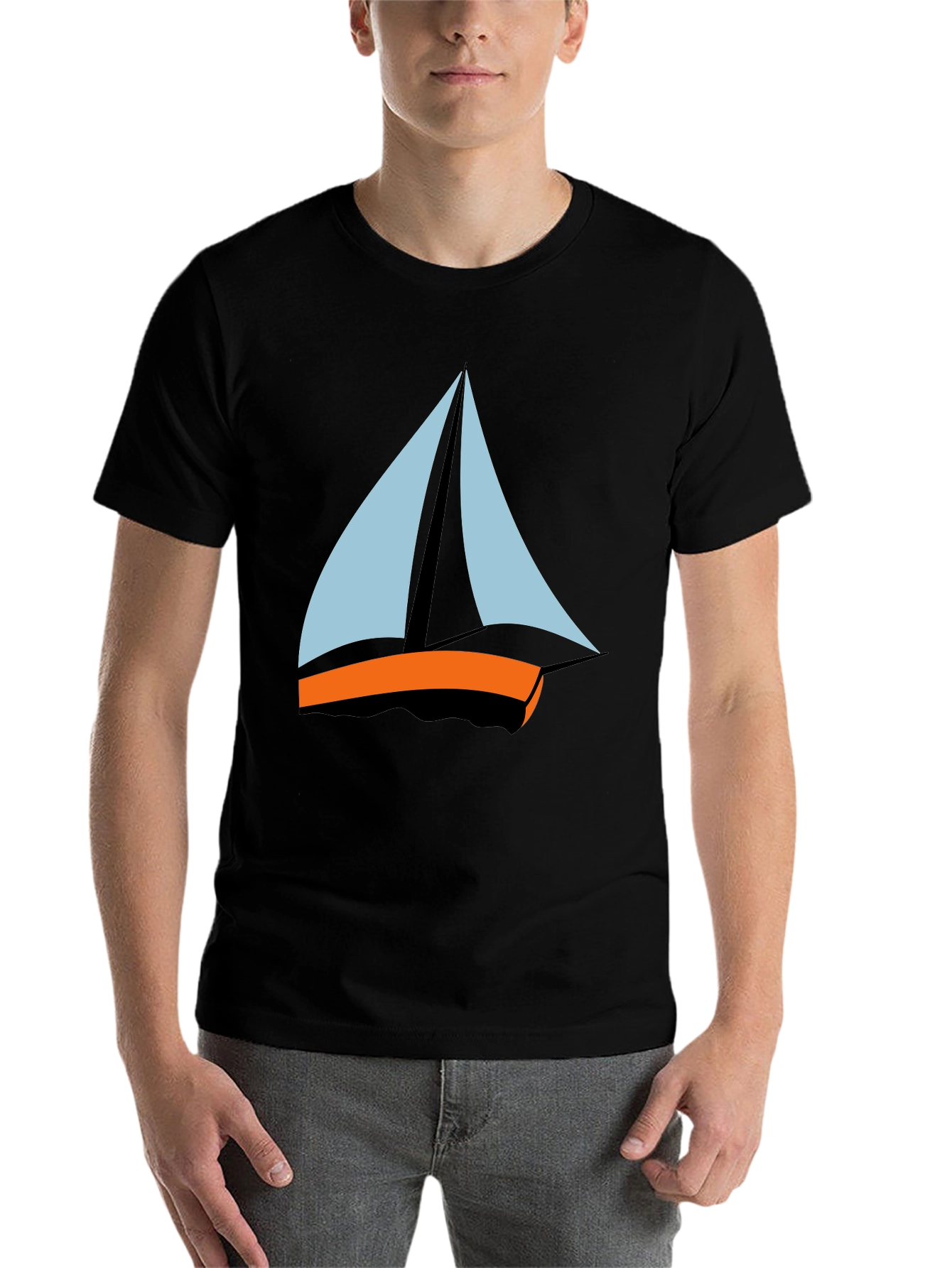 Black Men's Black T-Shirt - Sailboat Graphic Tee view 7
