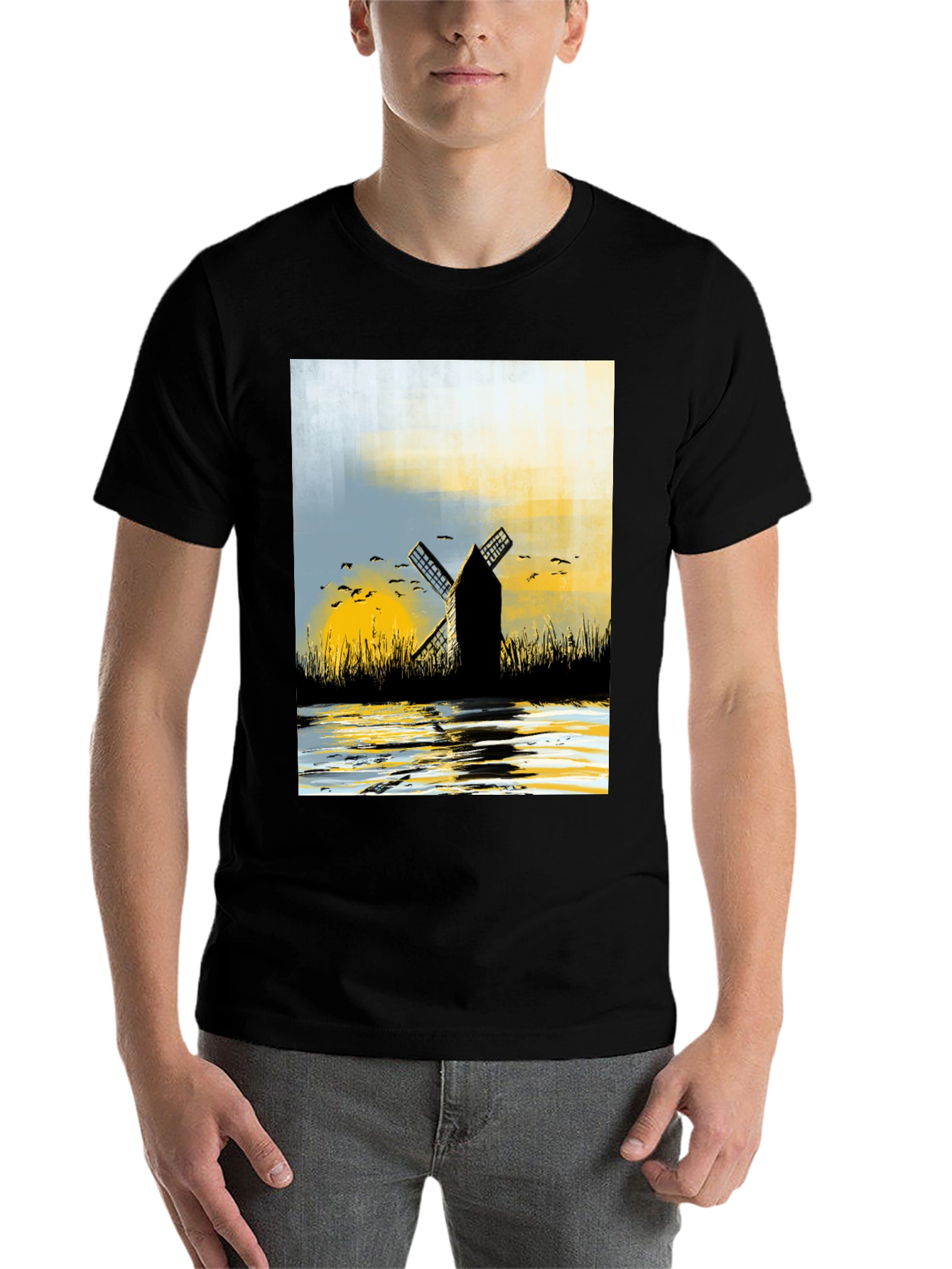 Black Windmill Graphic Tee - Artistic Black T-Shirt view 7