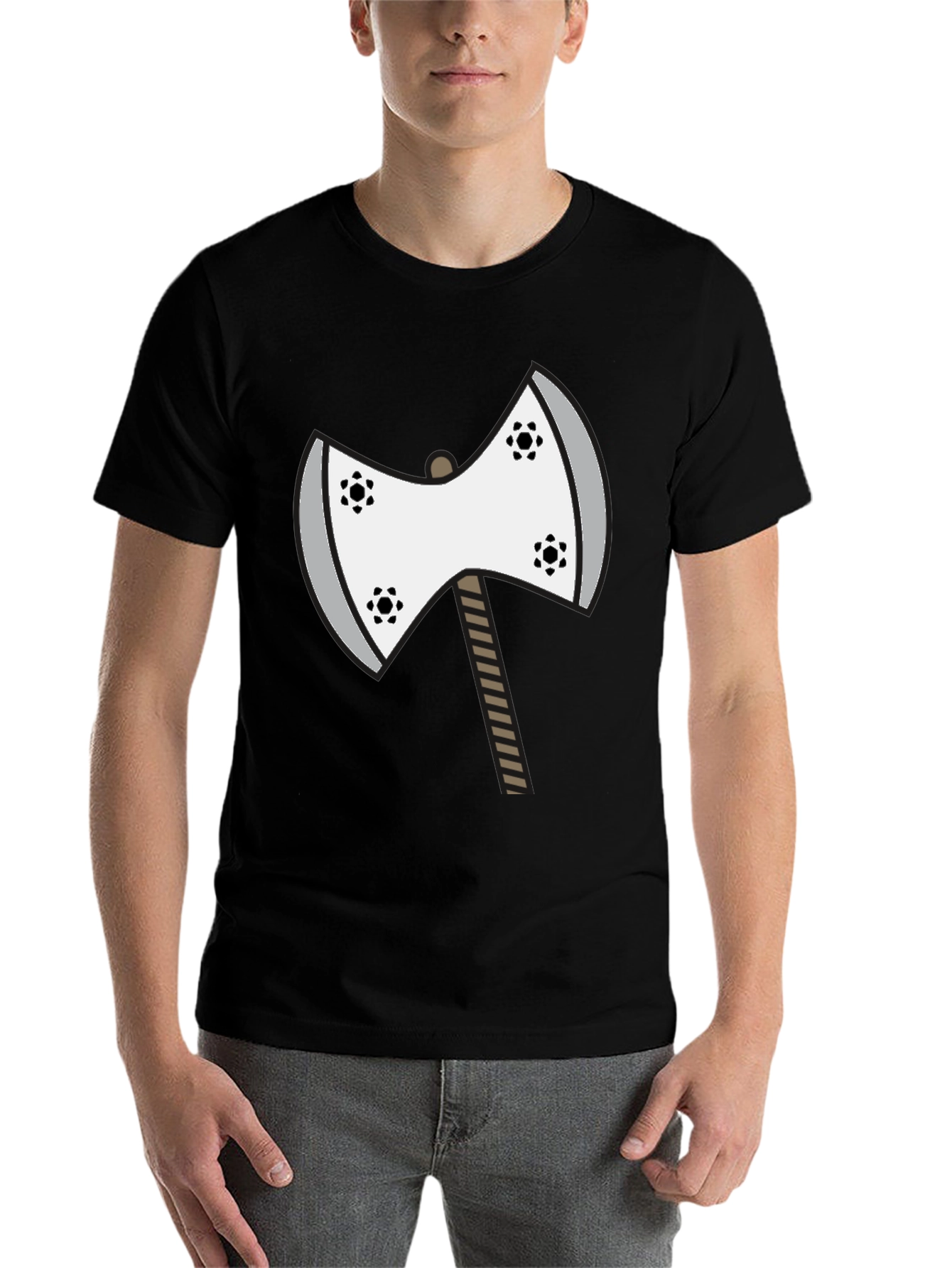 Black Axe Graphic Tee - Unique Cartoon Double Axe Design view 7