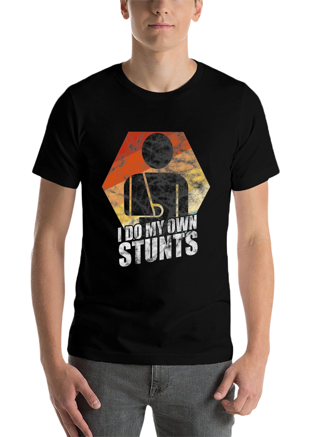 Black I Do My Own Stunts T-Shirt - Injured Humor Graphic Tee view 7