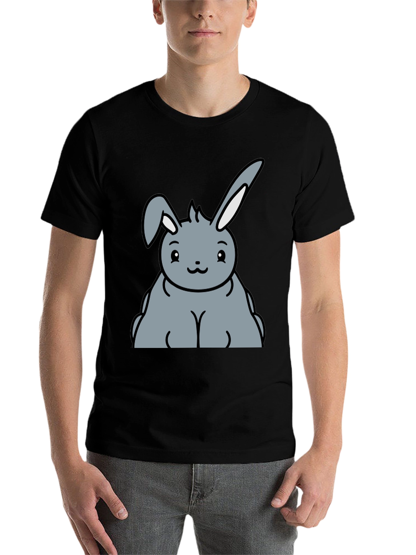 Black Cute Cartoon Bunny Graphic T-Shirt view 7