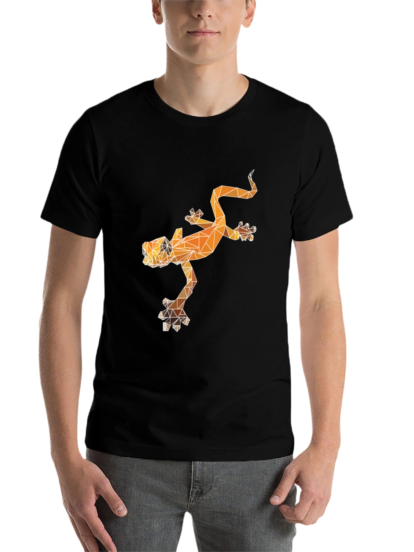 Black Geometric Lizard Graphic Tee - Black Cotton Blend view 7