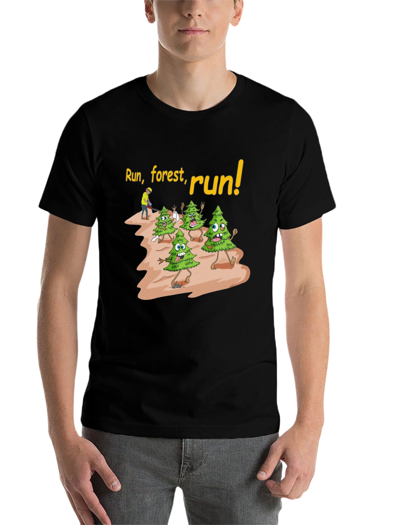Black Run Forest Run T-Shirt Funny Cartoon Trees view 7