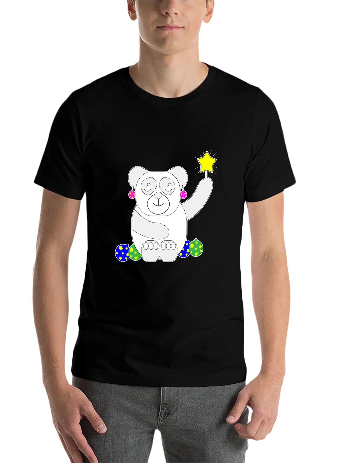 Black Whimsical Bear Graphic Tee - Black Cotton Comfort view 7