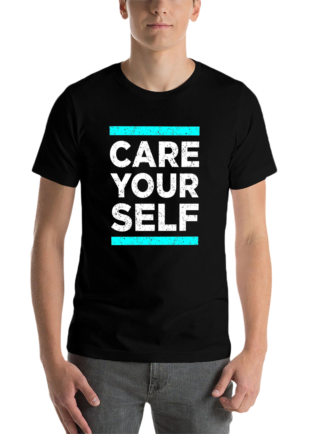 Black Care Your Self T-Shirt - Black Graphic Tee view 7