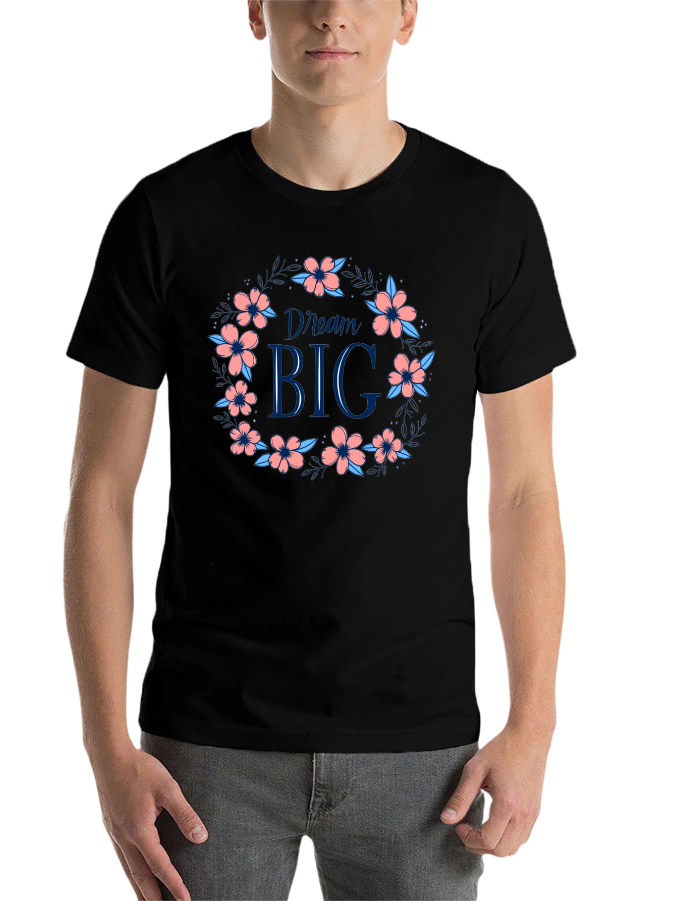 Black Dream Big Floral Wreath Graphic Tee - Black view 7