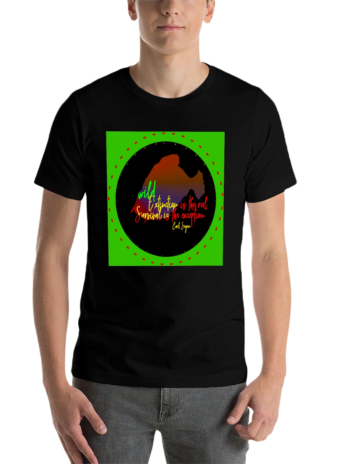 Black Nature Quote T-Shirt - Wild Extinction Carl Sagan view 7