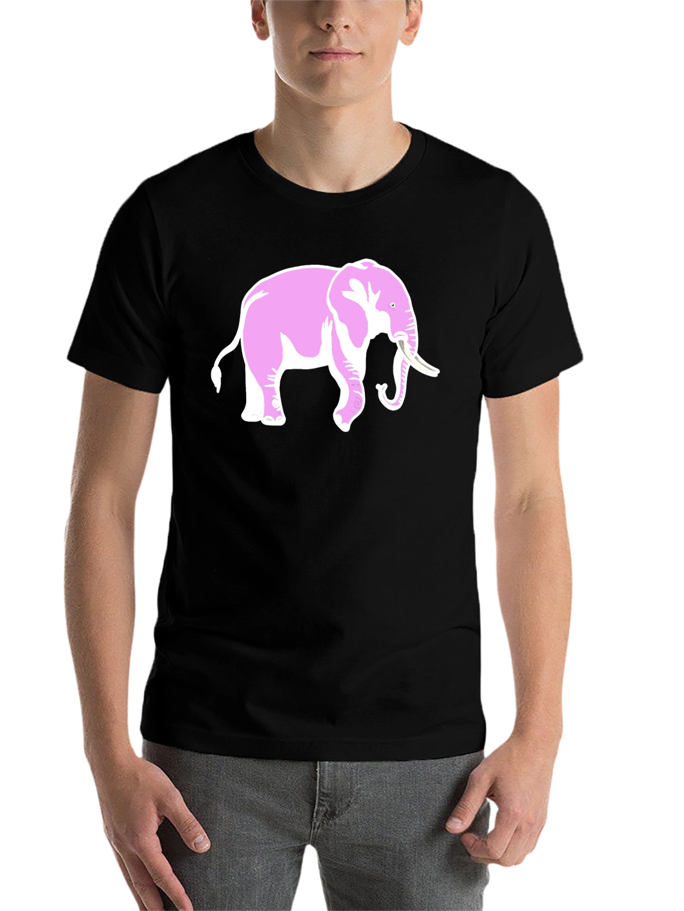 Black Pink Elephant Graphic Black T-Shirt view 7