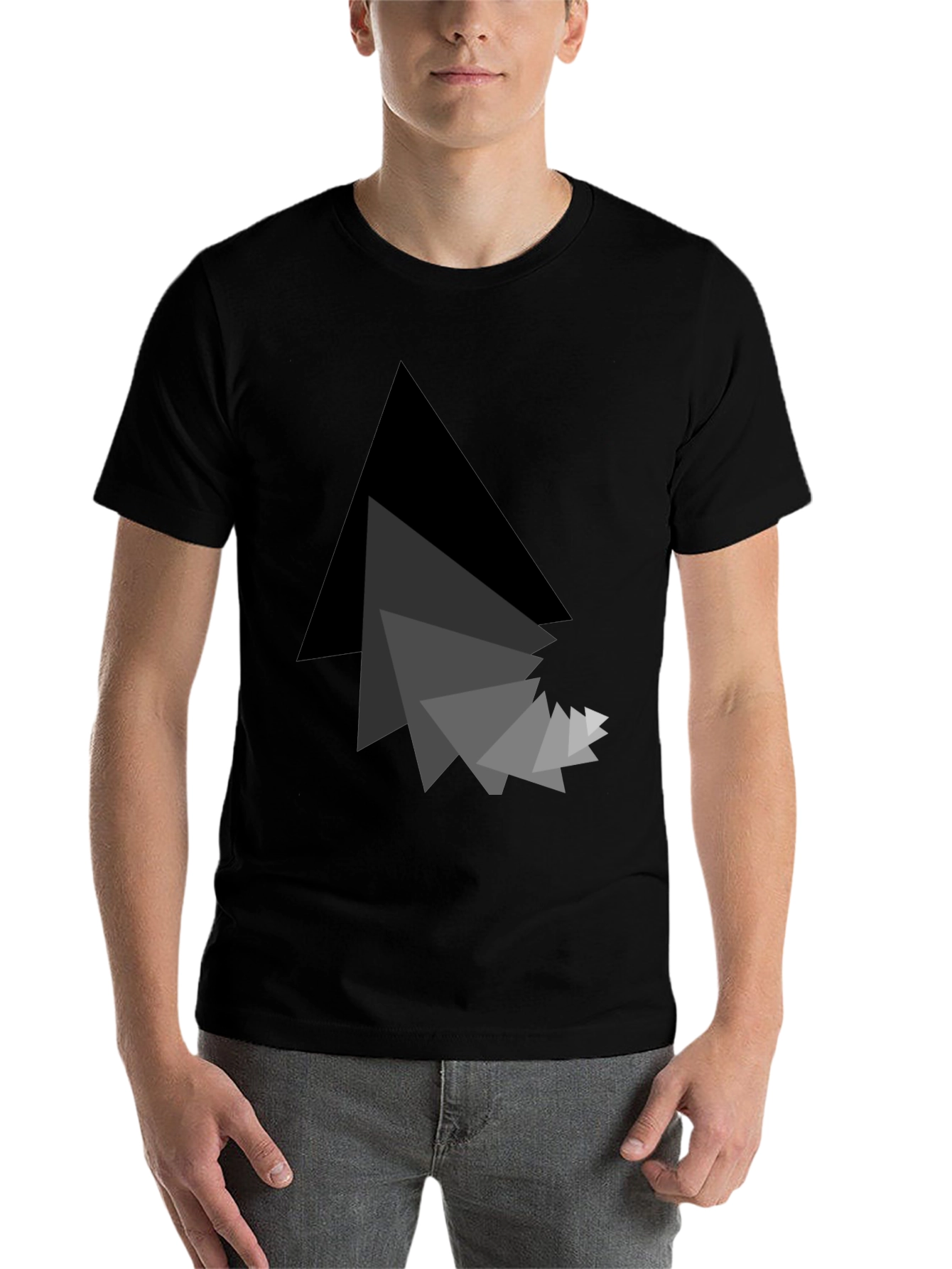 Black Abstract Triangle Graphic Black T-Shirt view 7