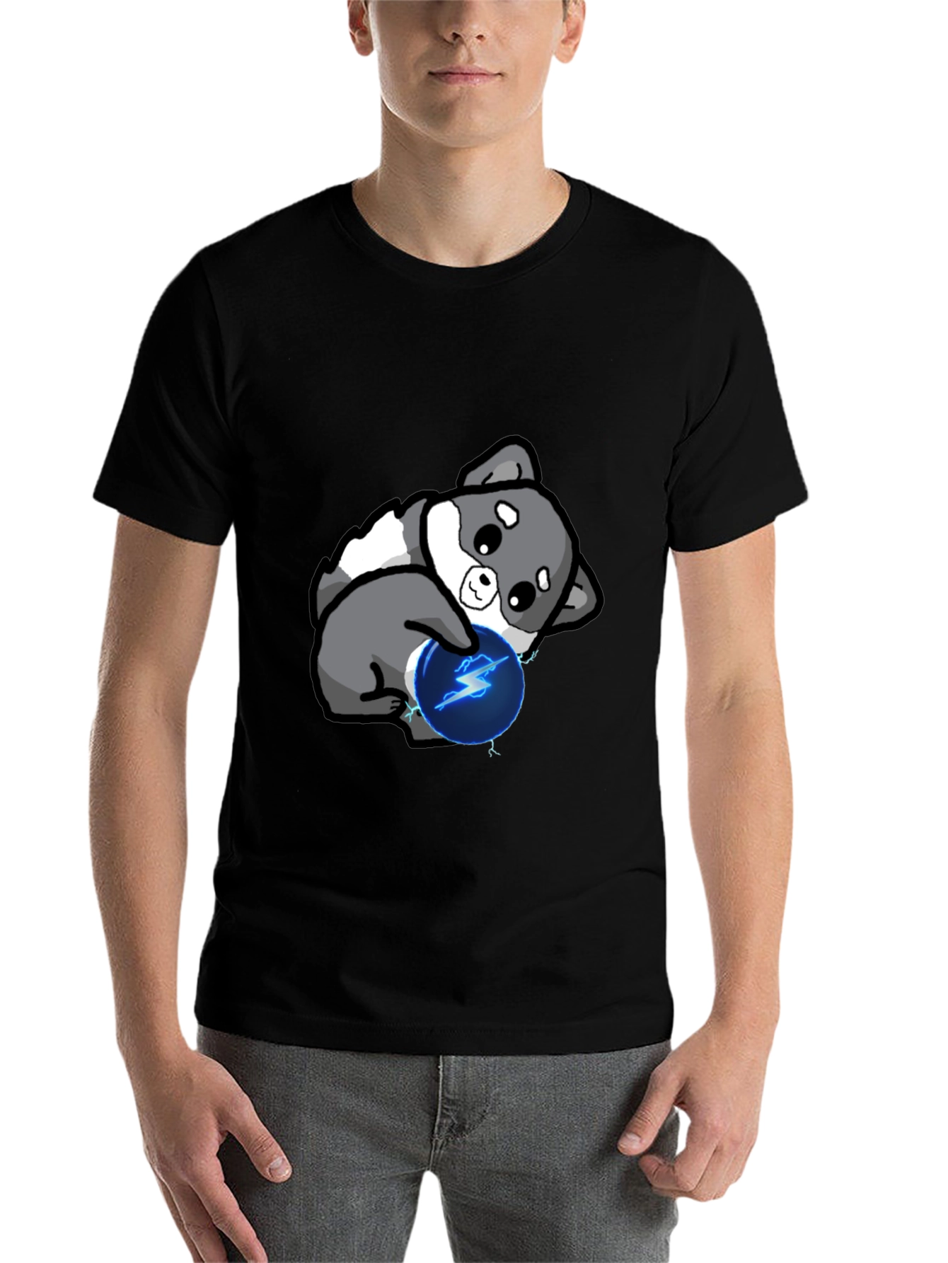 Black Cute Doge with Lightning Ball T-Shirt view 7