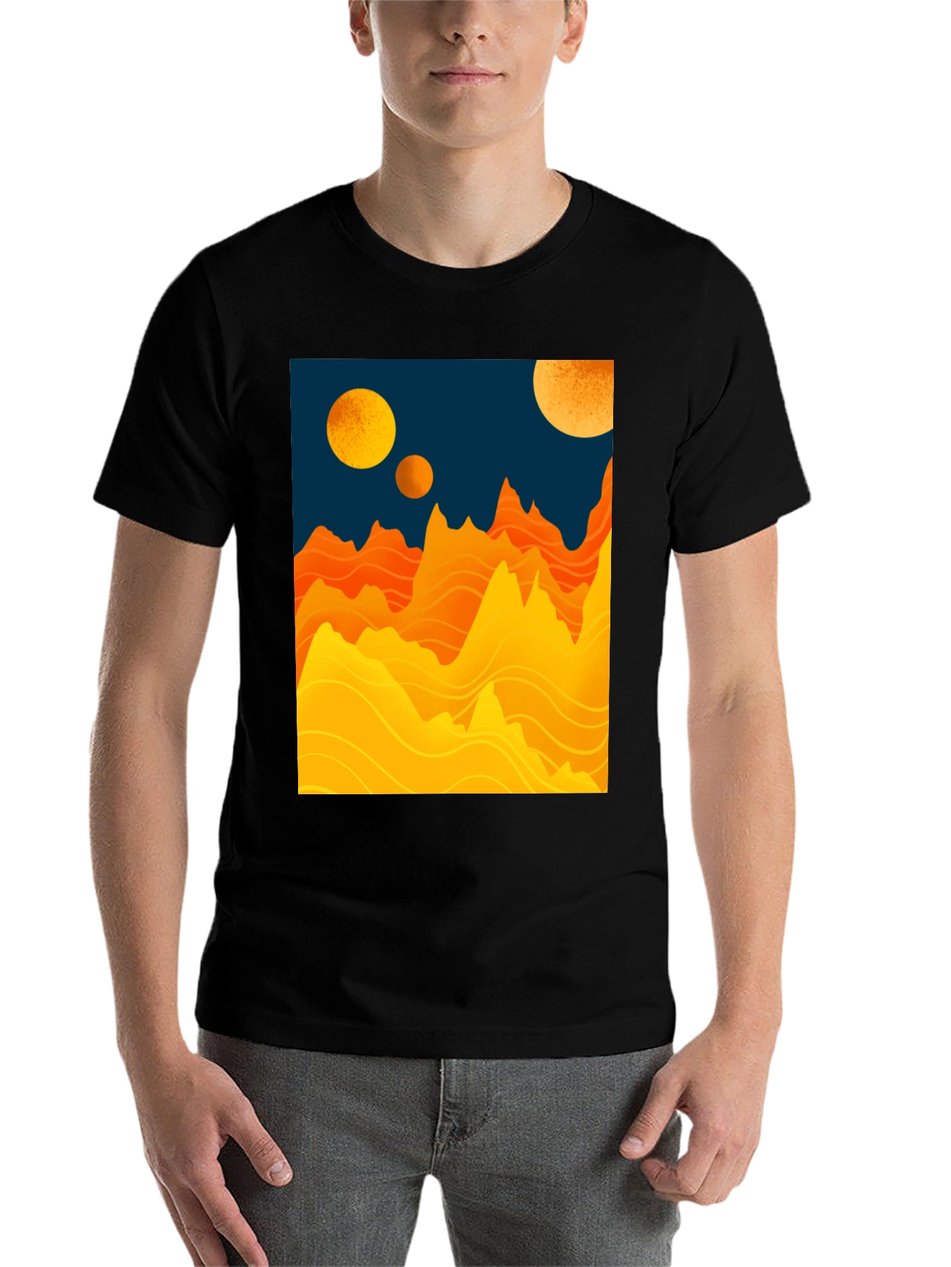 Black Planetary Graphic Tee - Sci-Fi Mountainscape Design view 7