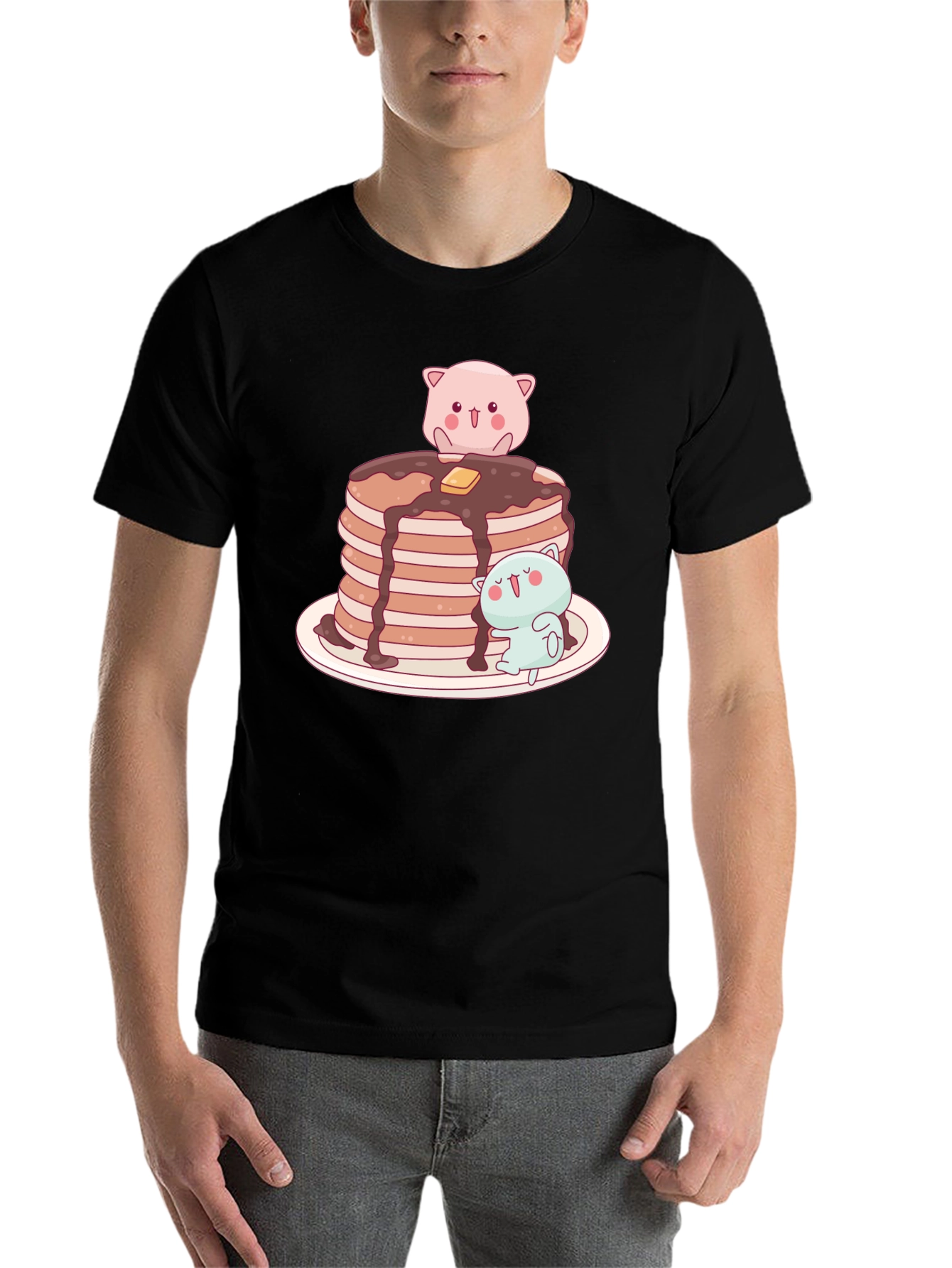 Black Pancake Stack Kawaii T-Shirt view 7