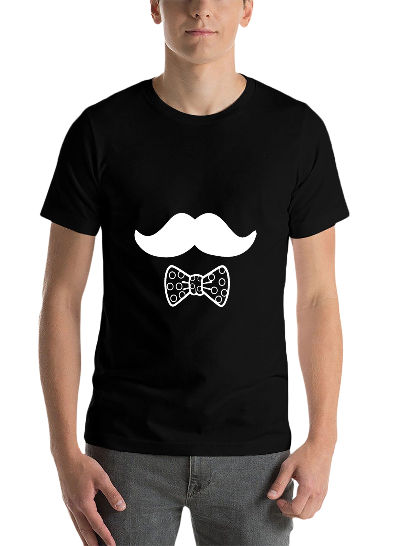 Black Novelty Mustache & Bow Tie Graphic Black T-Shirt view 7