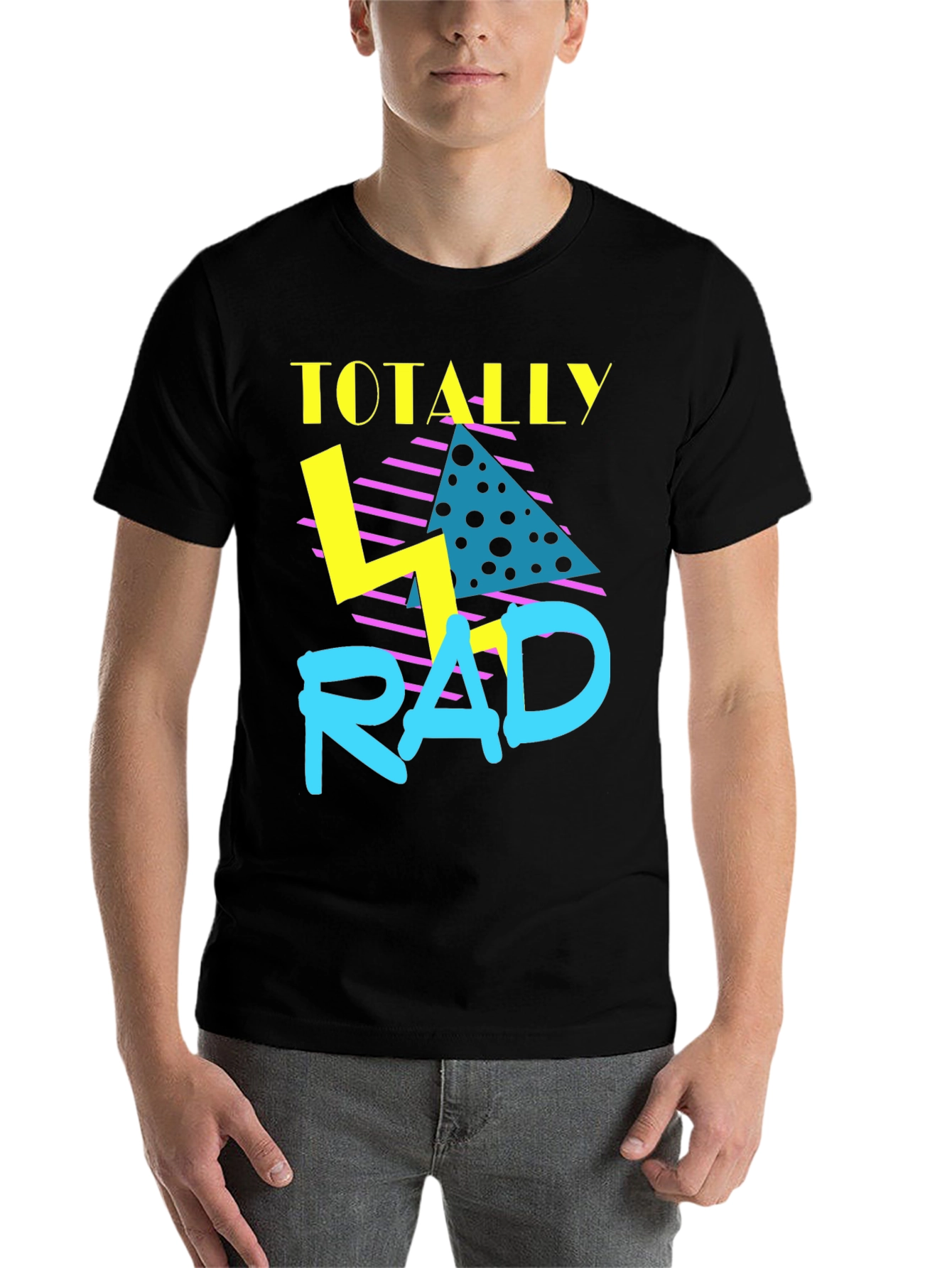 Black Totally Rad Retro Graphic Tee - 80s Throwback T-Shirt view 7