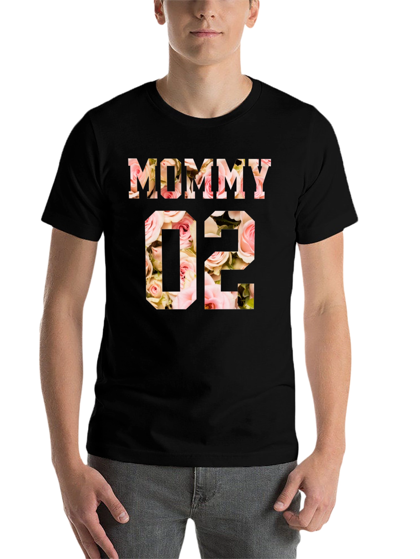 Black Mommy '02 Floral Print Black T-Shirt view 7