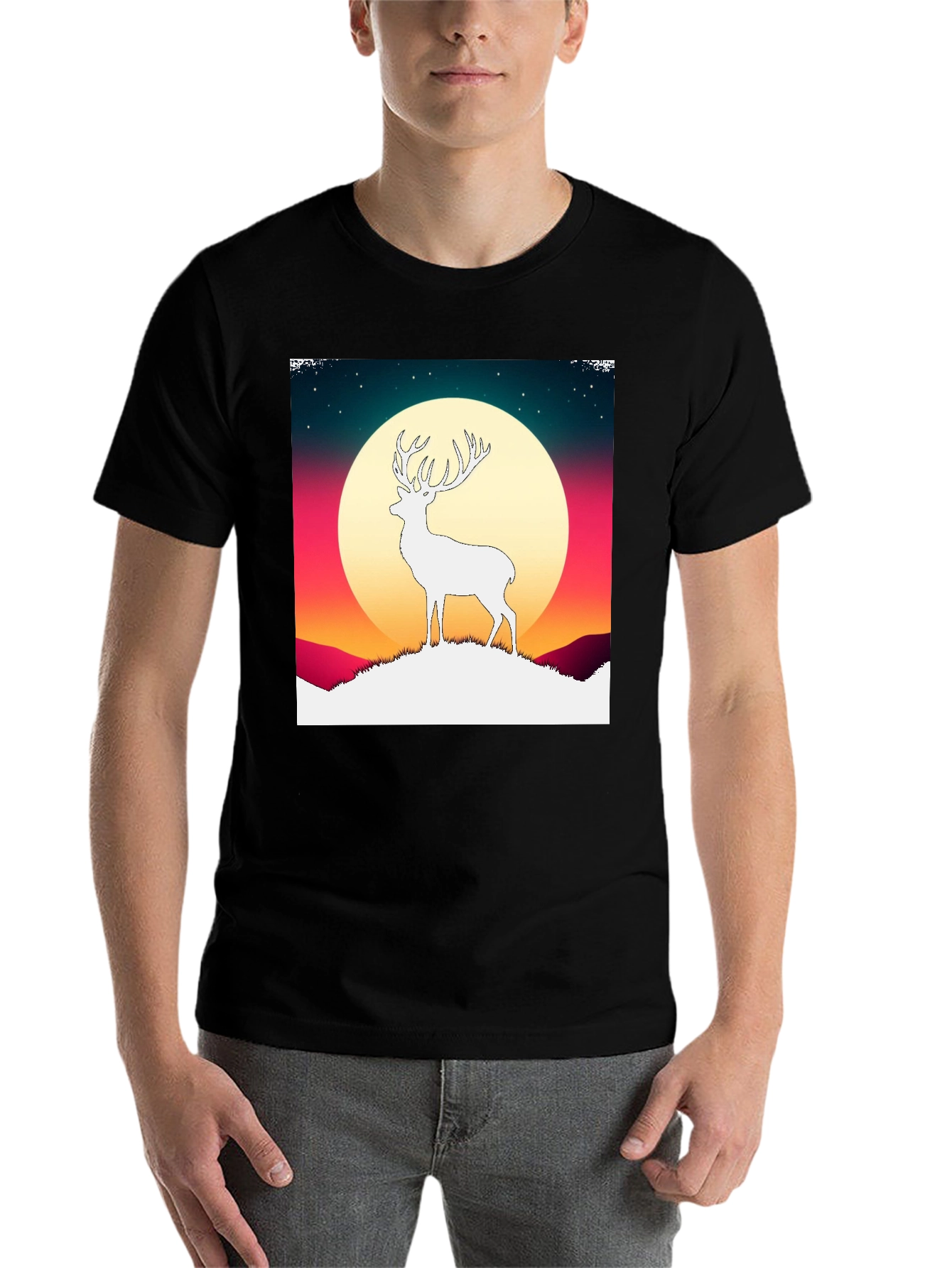 Black Deer Silhouette Graphic Tee - Men's Black T-Shirt view 7