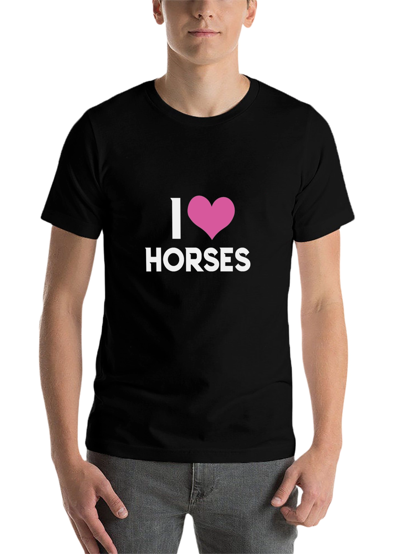 Black I Love Horses Graphic Tee - Black Cotton T-Shirt view 7